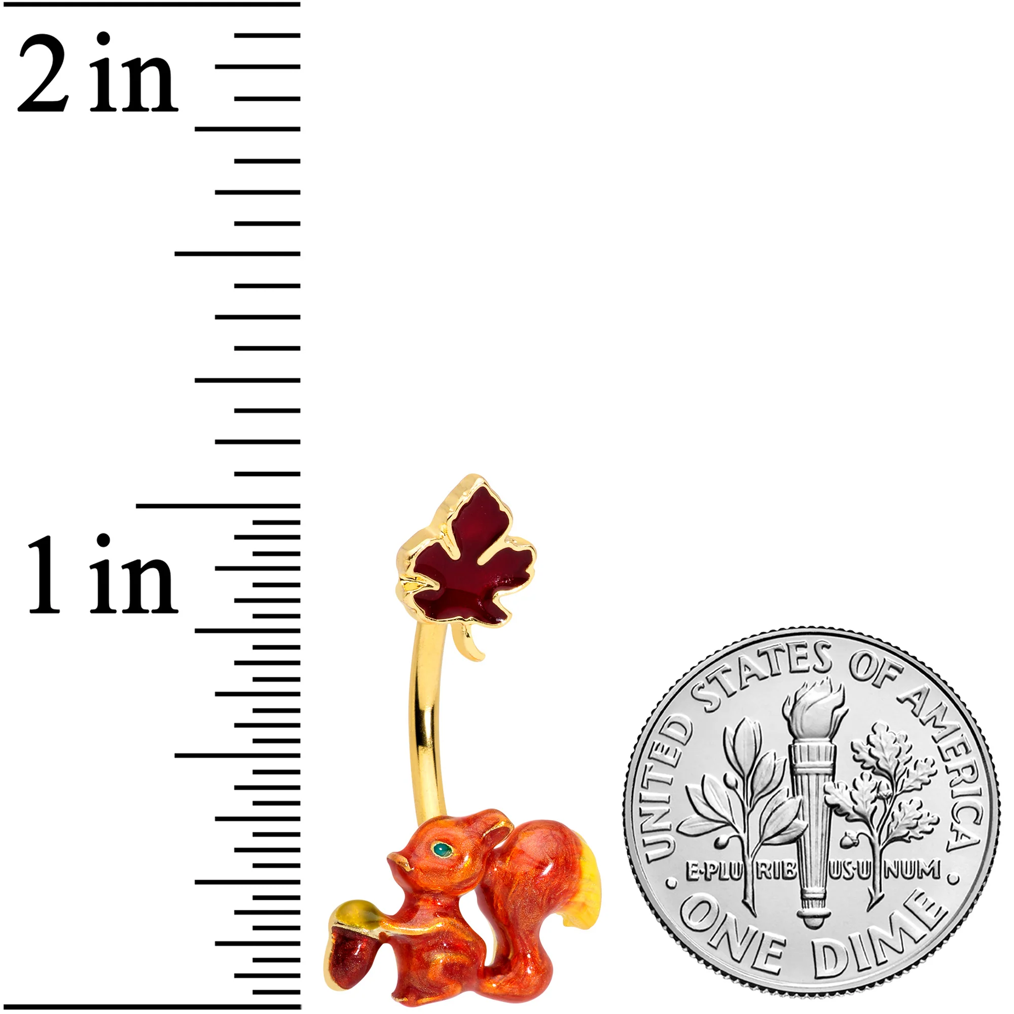 Gold Tone Happy Squirrel Maple Leaf Autumn Belly Ring - Image 2