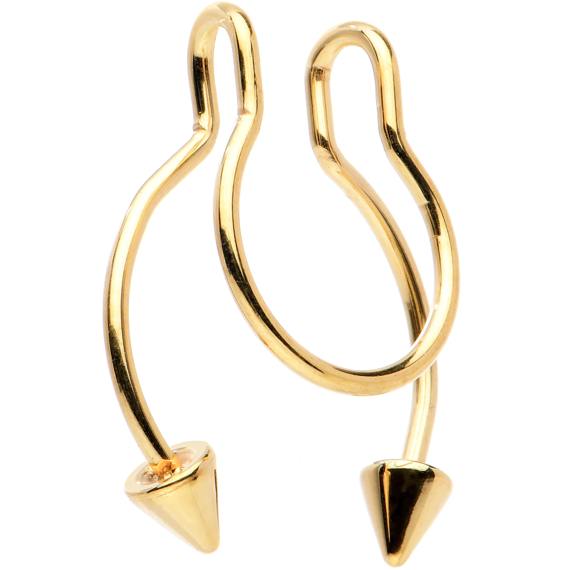 Gold Tone Horseshoe Cone Barbell Fake Nose Ring Nipple and Clip on Earring - Image 2