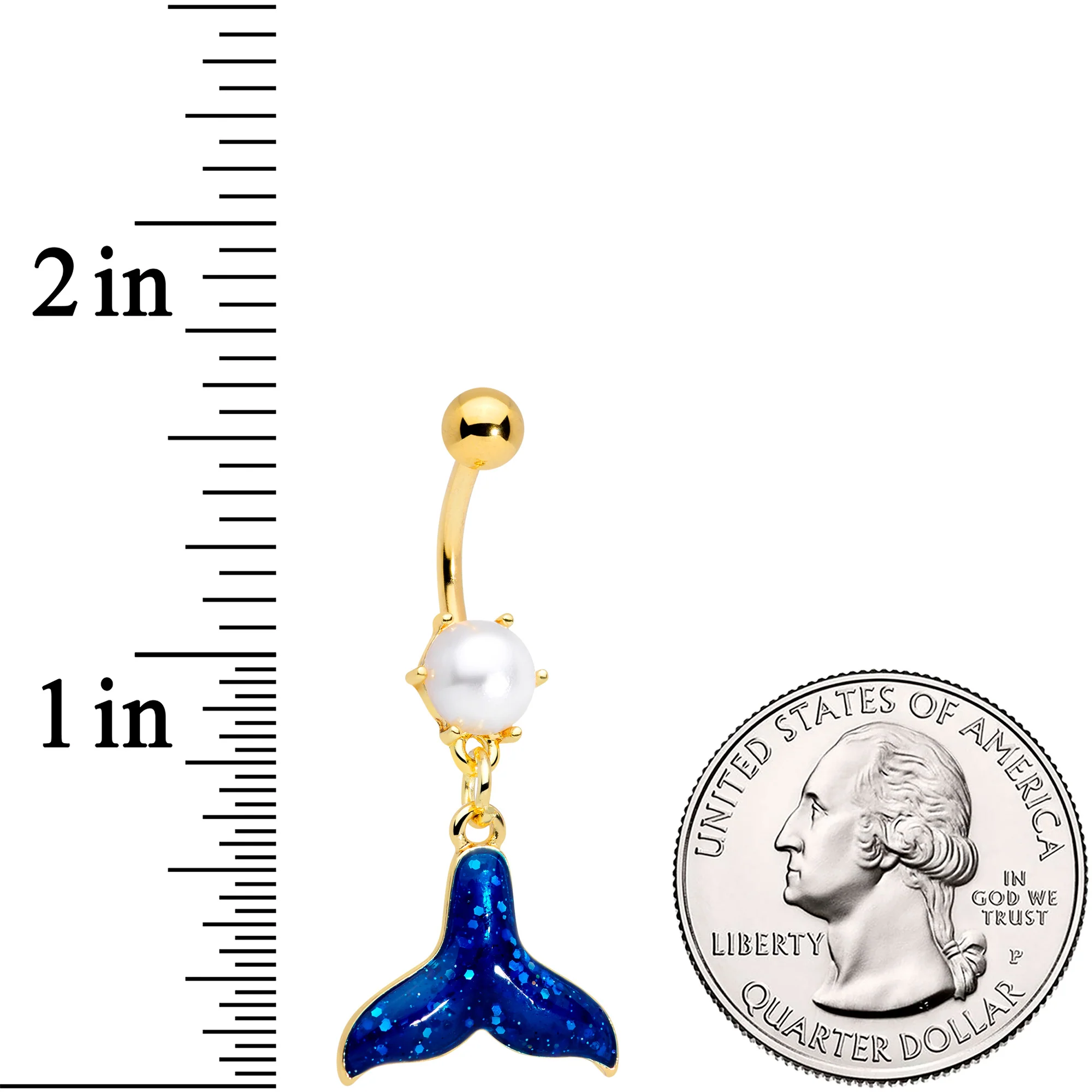 Gold Tone Iridescent Mermaid Tail Dangle Belly Ring - Image 2