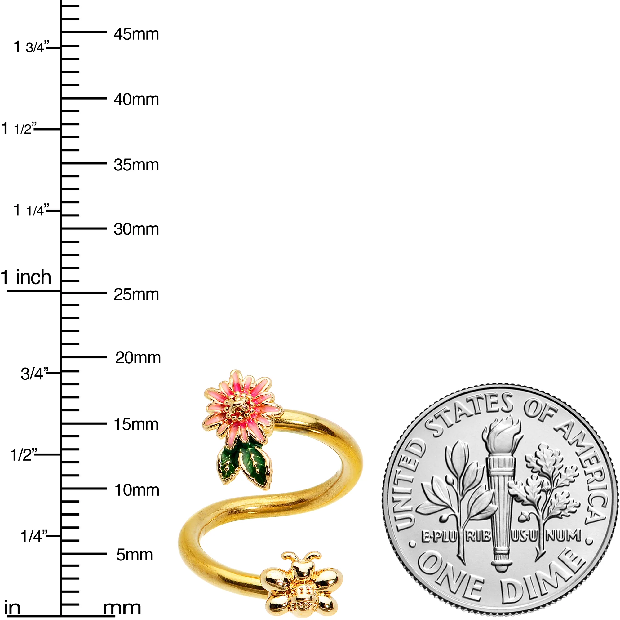 Gold Tone Pink Flower Bee Spiral Twister Belly Ring - Image 3