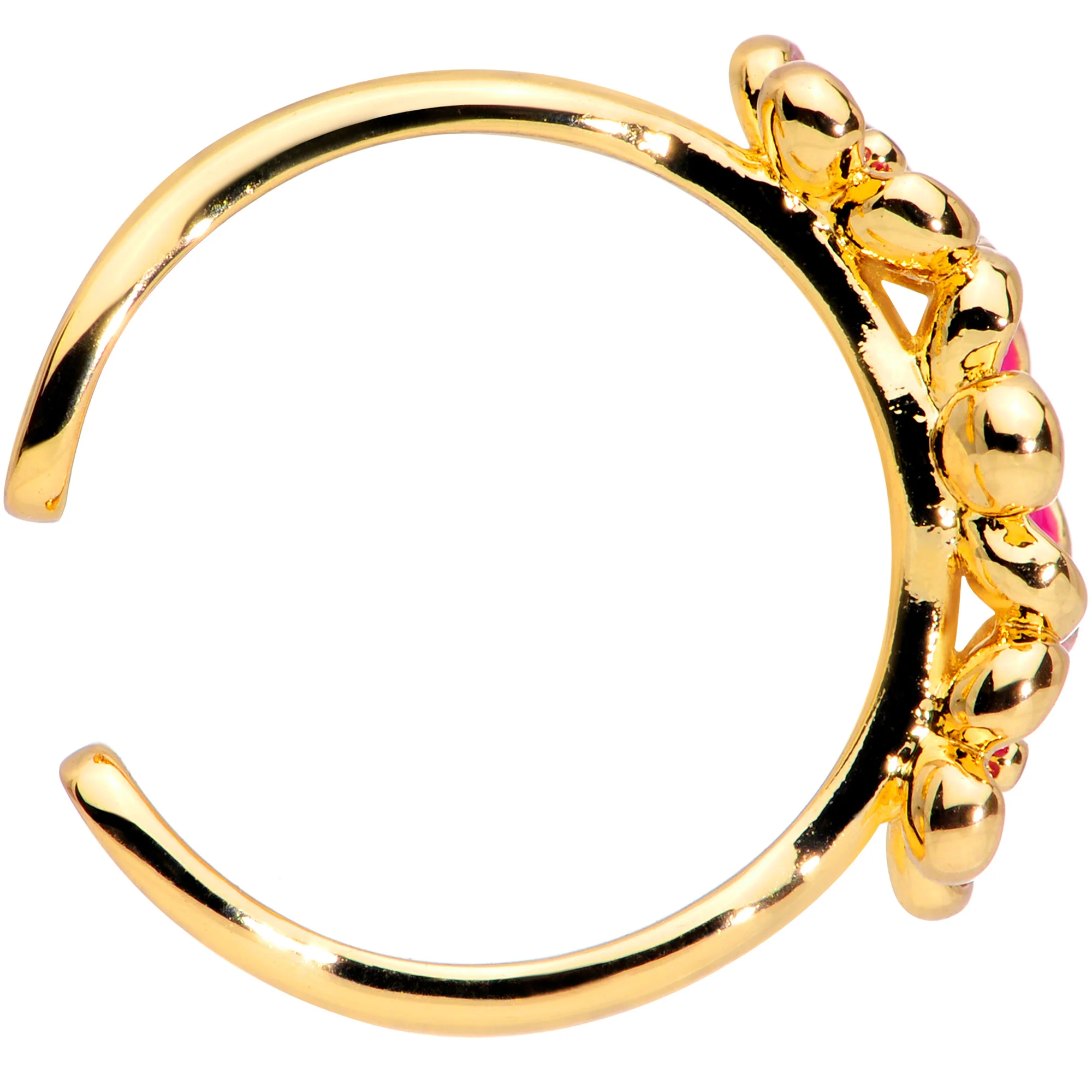 Gold Tone Powerfully Pink Flower Trio Toe Ring - Image 2