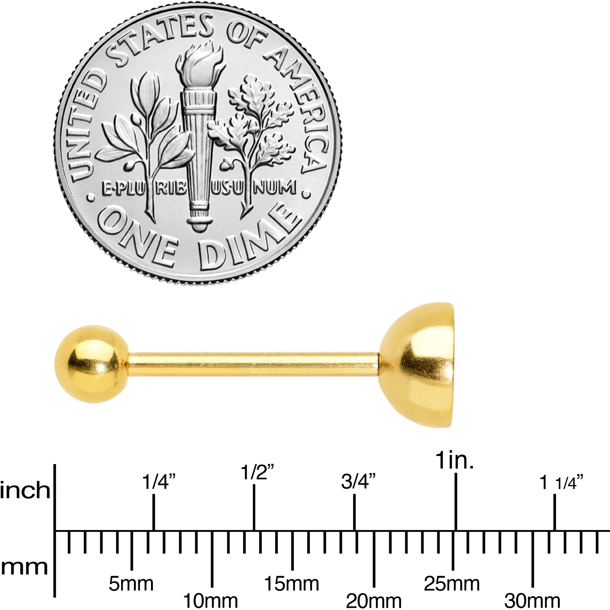 Gold Tone Rainbow Grapefruit Barbell Tongue Ring - Image 4
