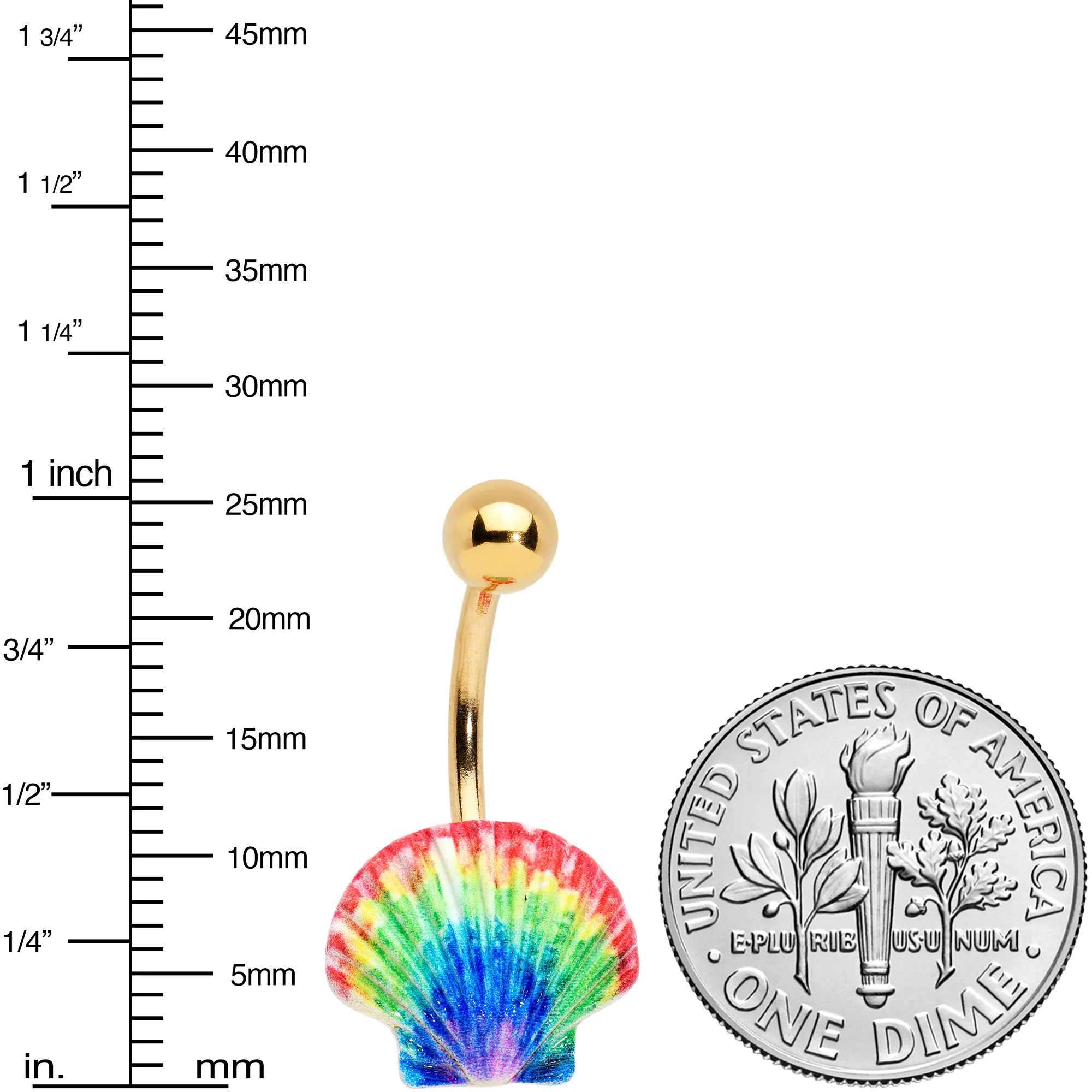 Gold Tone Rainbow Scallop Shell Nautical Belly Ring - Image 2