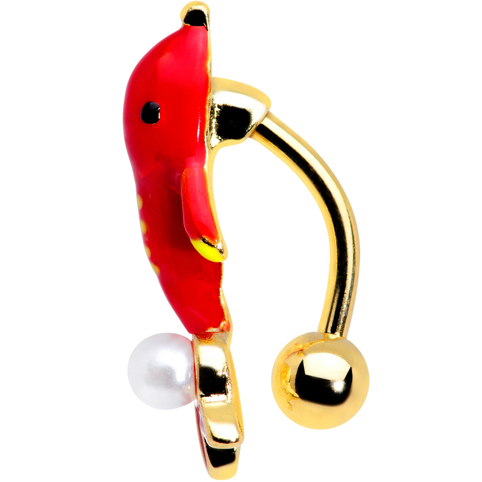 Gold Tone Red Dolphin Top Mount Belly Ring - Image 2