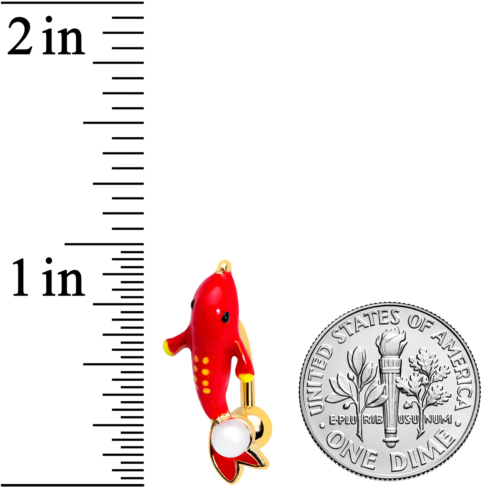 Gold Tone Red Dolphin Top Mount Belly Ring - Image 3