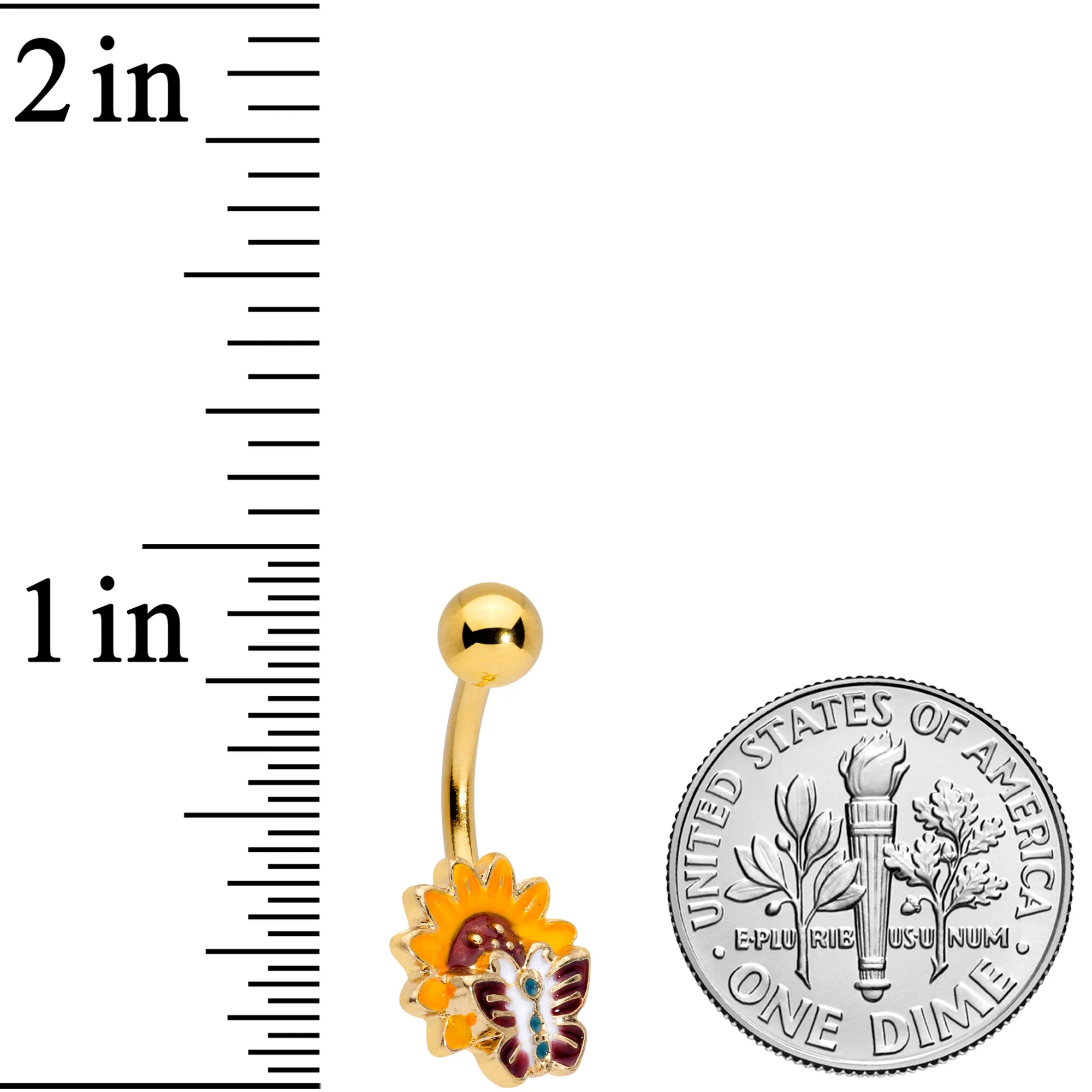 Gold Tone Red Yellow Butterfly Belly Ring - Image 3