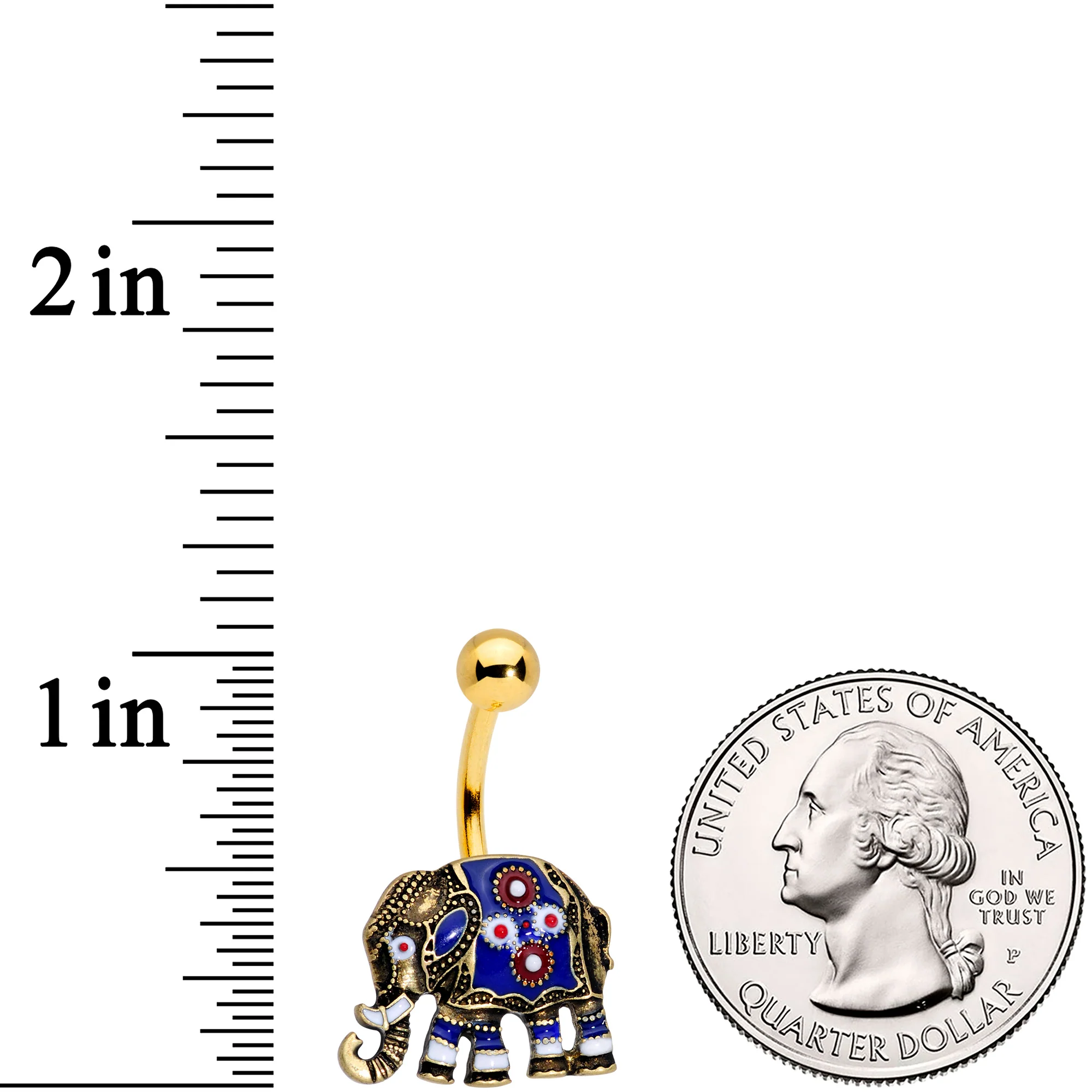 Gold Tone Rococo Elephant Belly Ring - Image 2