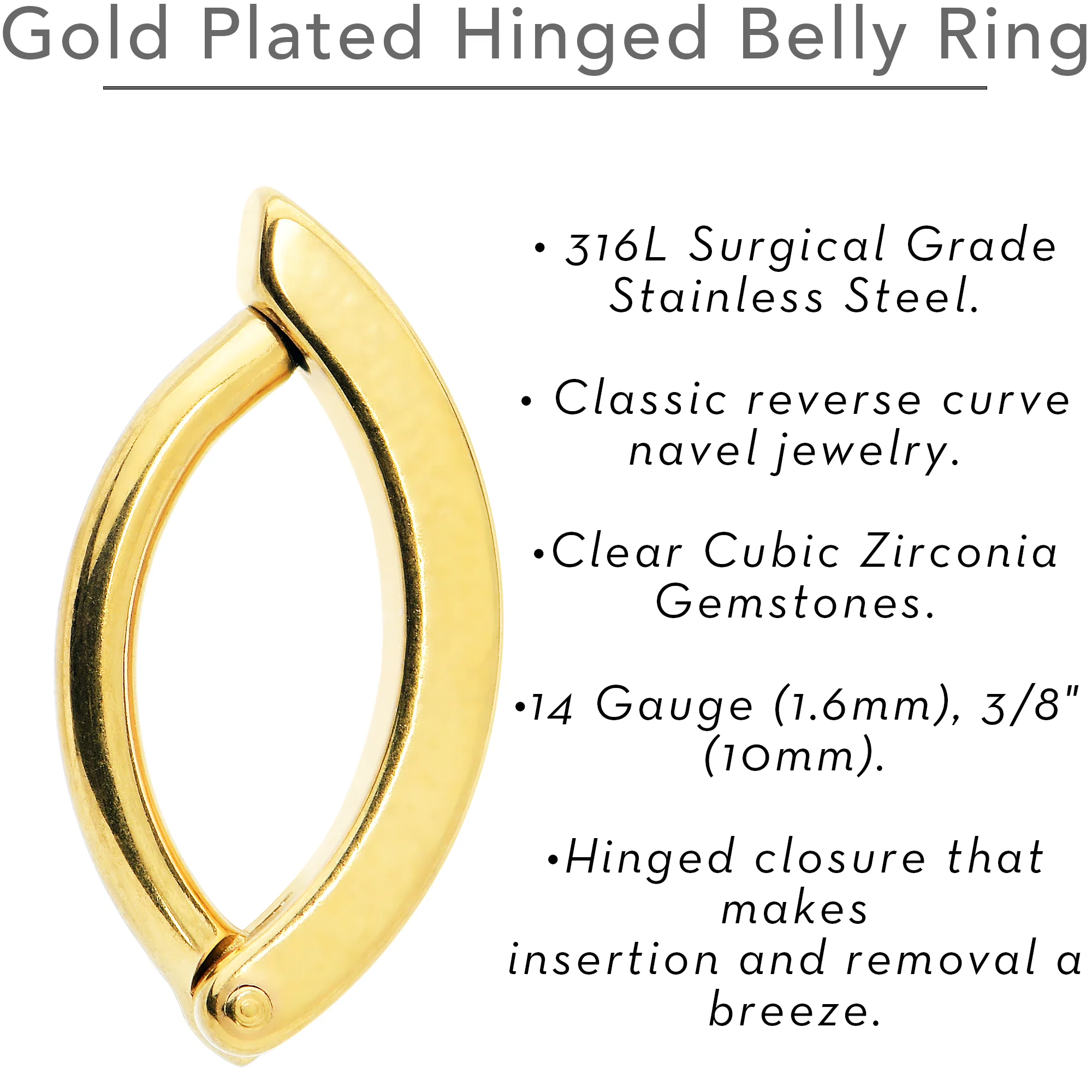 Gold Tone Smooth Simple Style Hinged Hoop Belly - Image 5