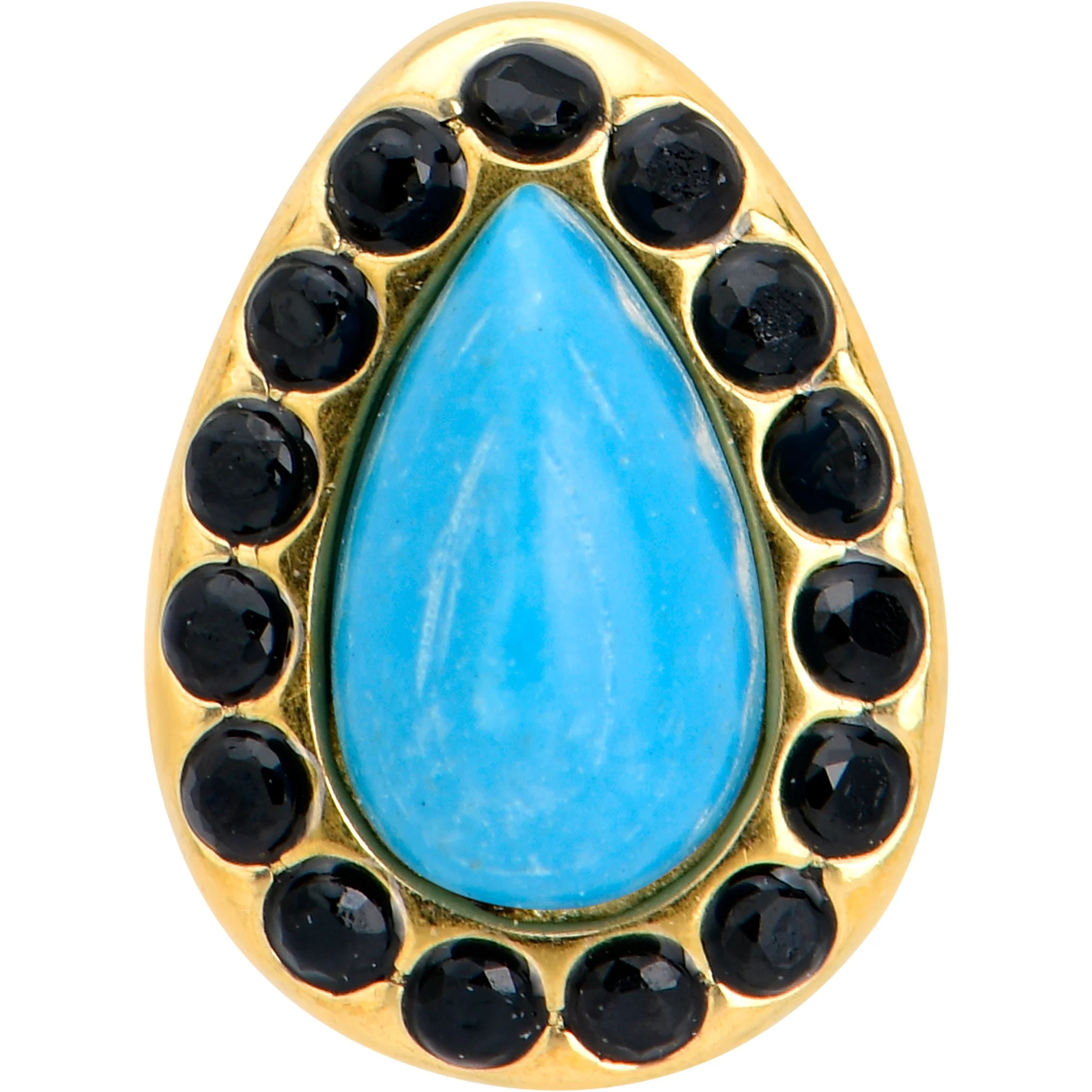 Gold Tone Southwestern Style Blue Drop Barbell Tongue Ring - Image 2