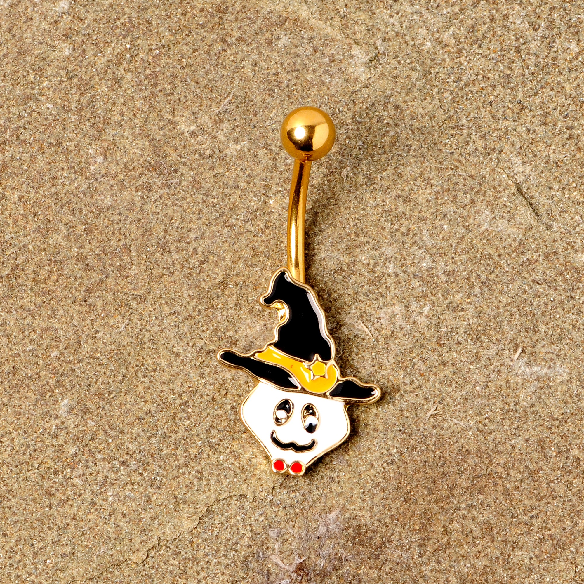 Gold Tone Spooky Ghost Witch Hat Halloween Belly Ring - Image 4