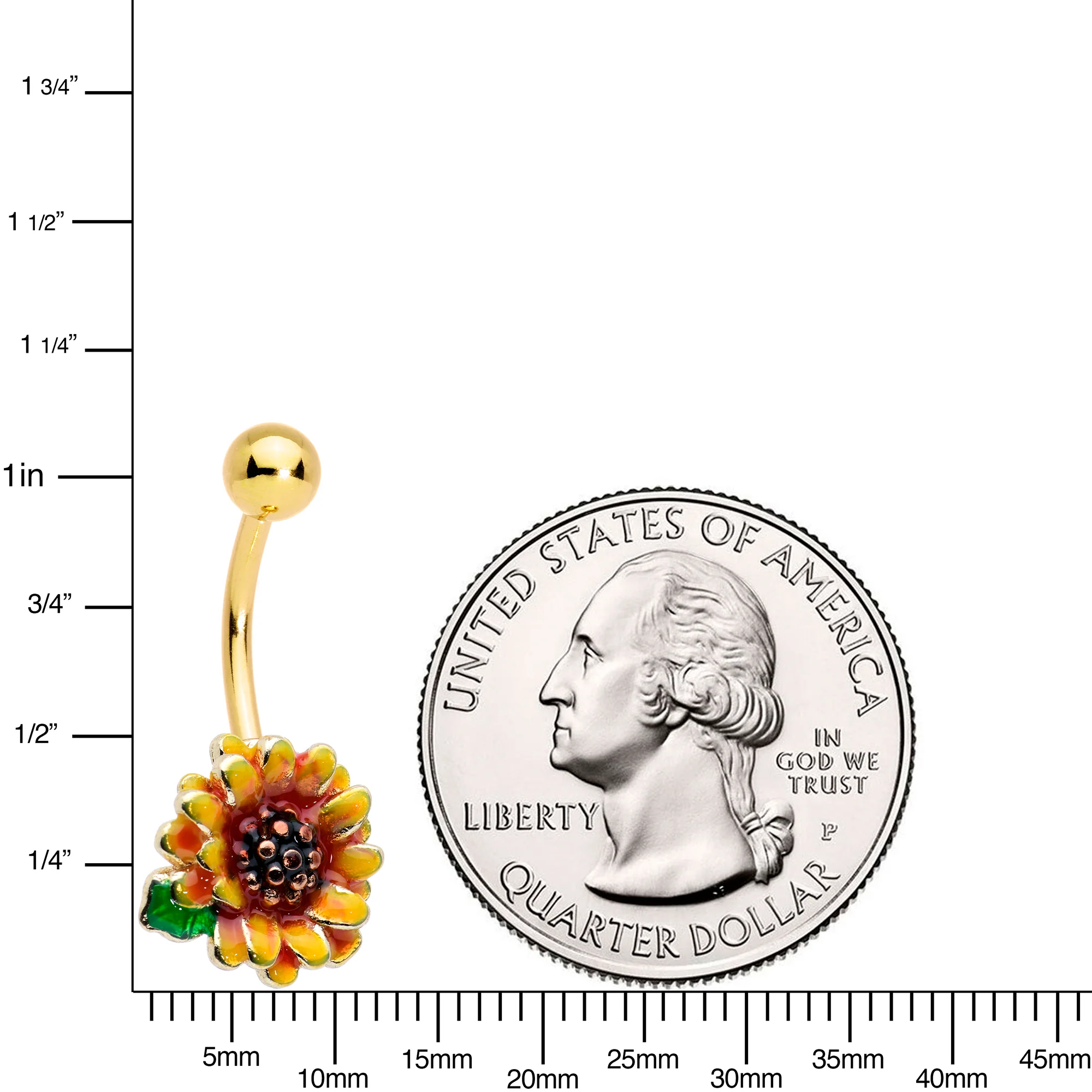 Gold Tone Summer Floral Sunflower Belly Ring - Image 2