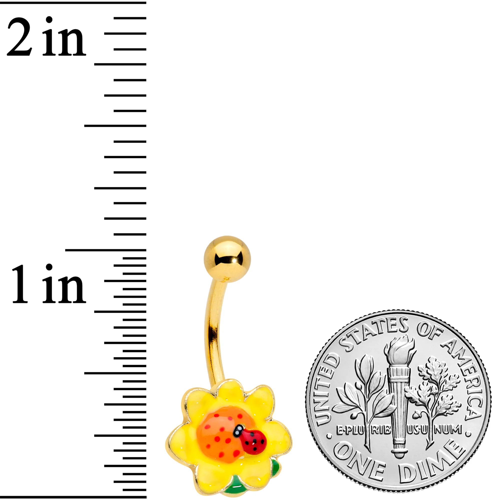 Gold Tone Sunny Flower Ladybug Belly Ring - Image 2