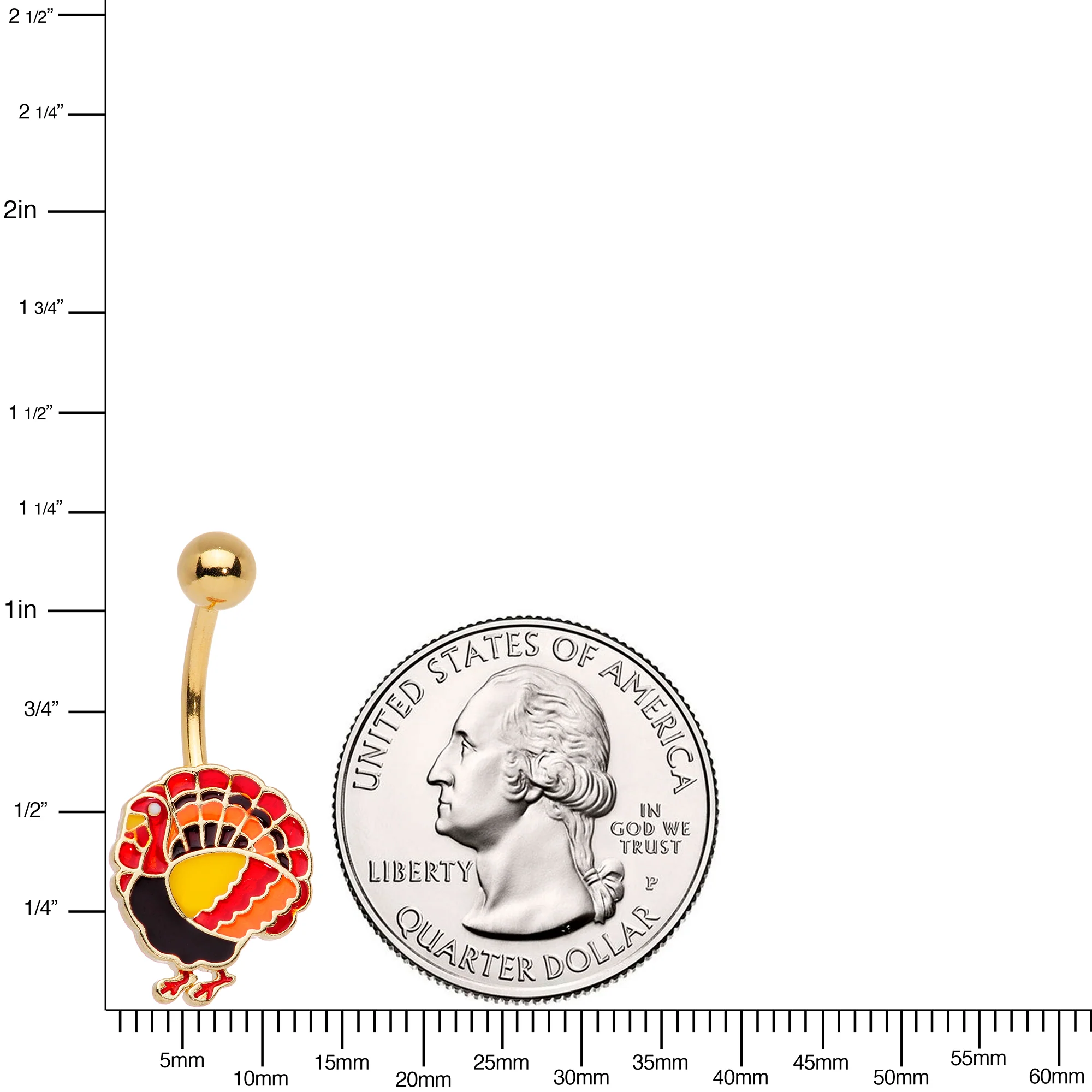 Gold Tone Turkey Thanksgiving Belly Ring - Image 2