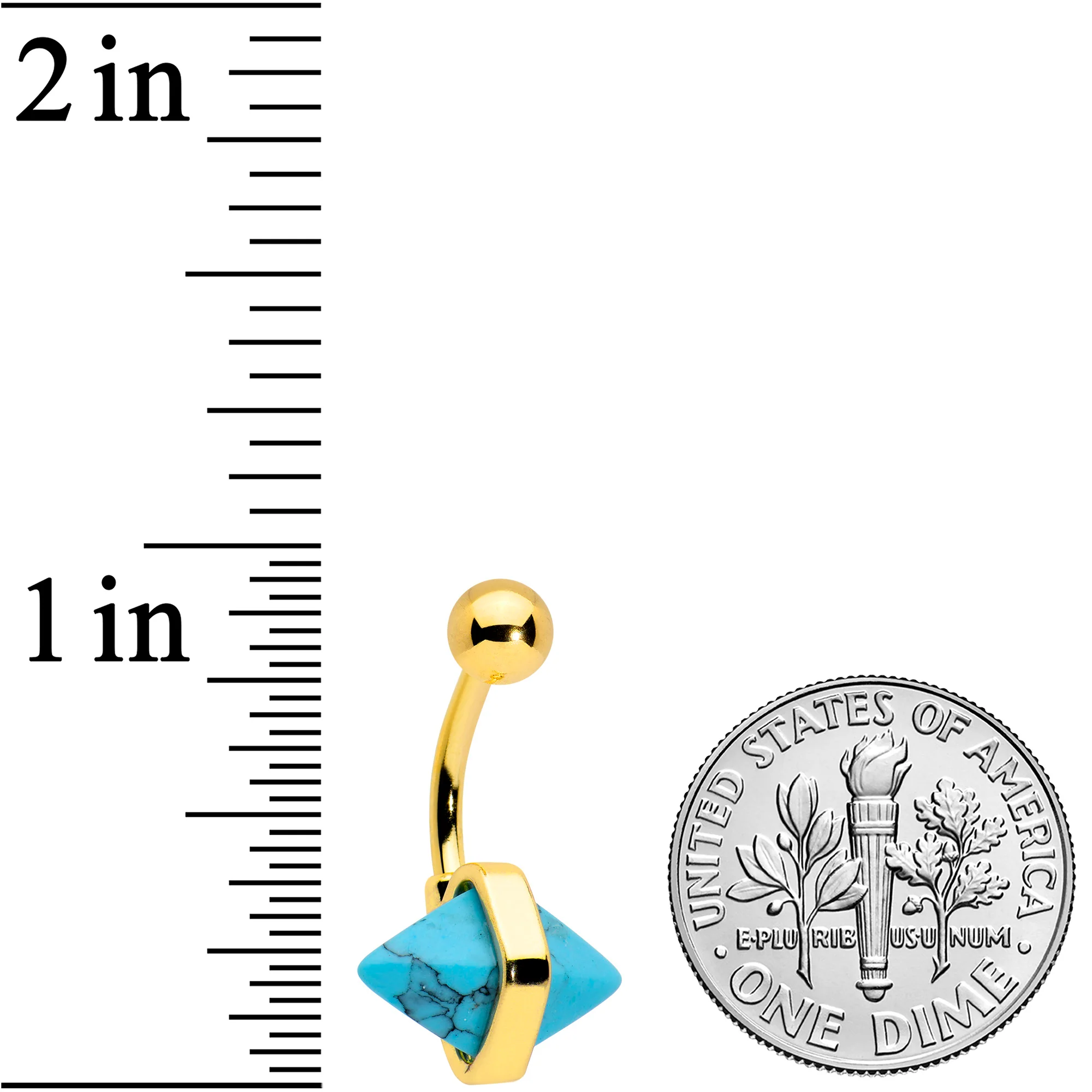 Gold Tone Turquoise Rhombus Belly Ring - Image 2