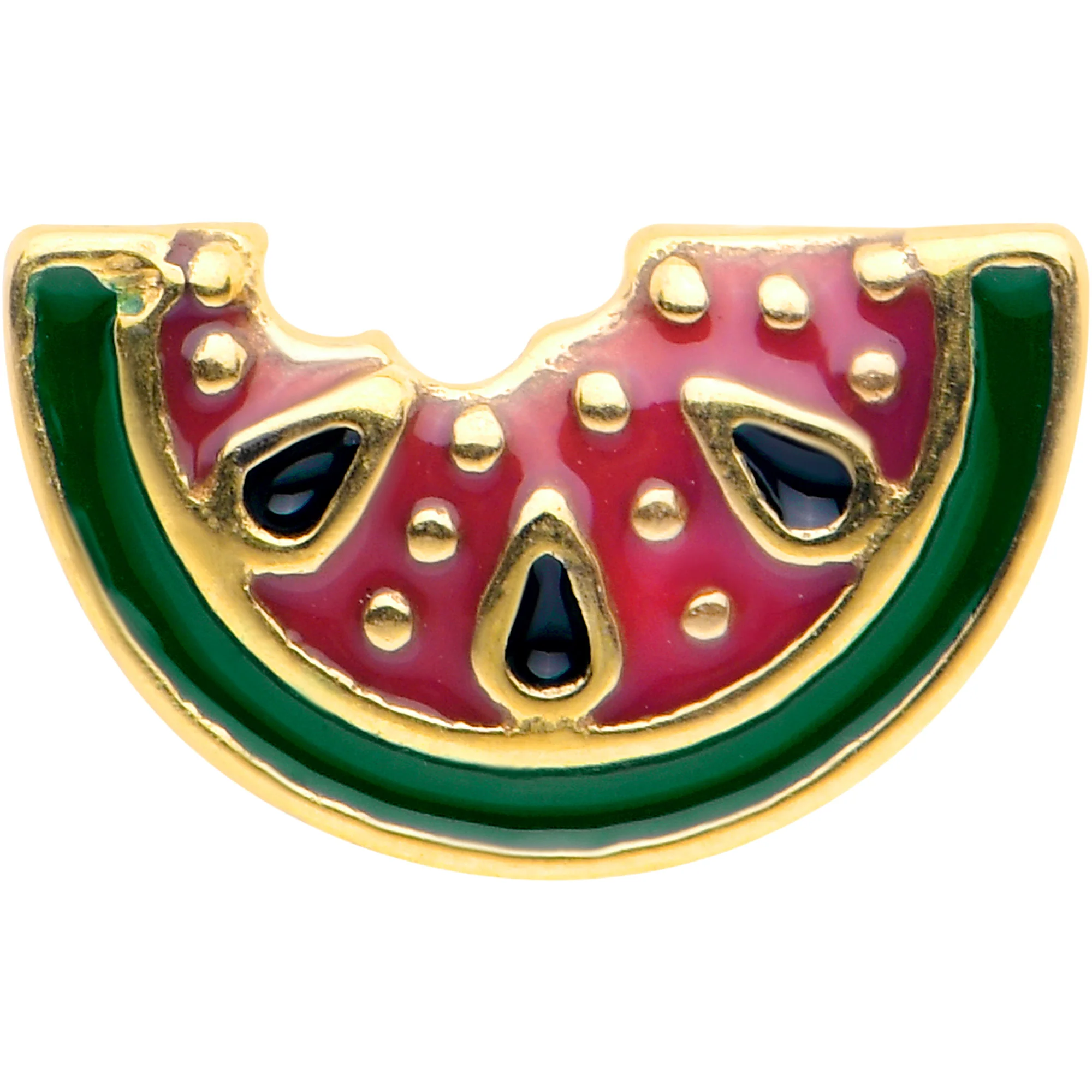 Gold Tone Watermelon Bite Barbell Tongue Ring - Image 2
