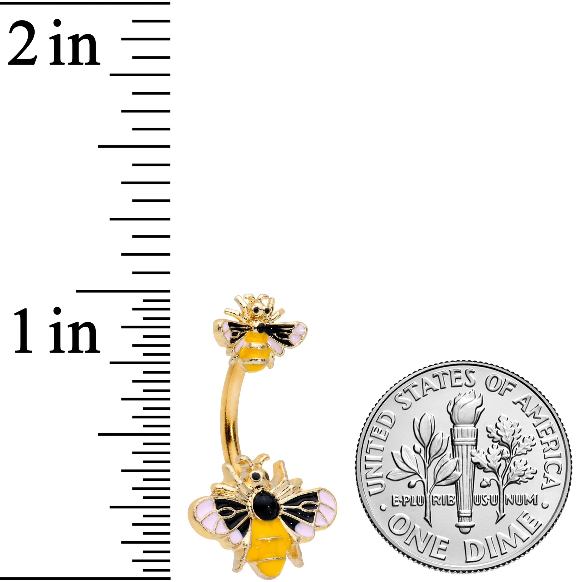 Gold Tone Yellow Pink Black Bee Double Mount Belly Ring - Image 3