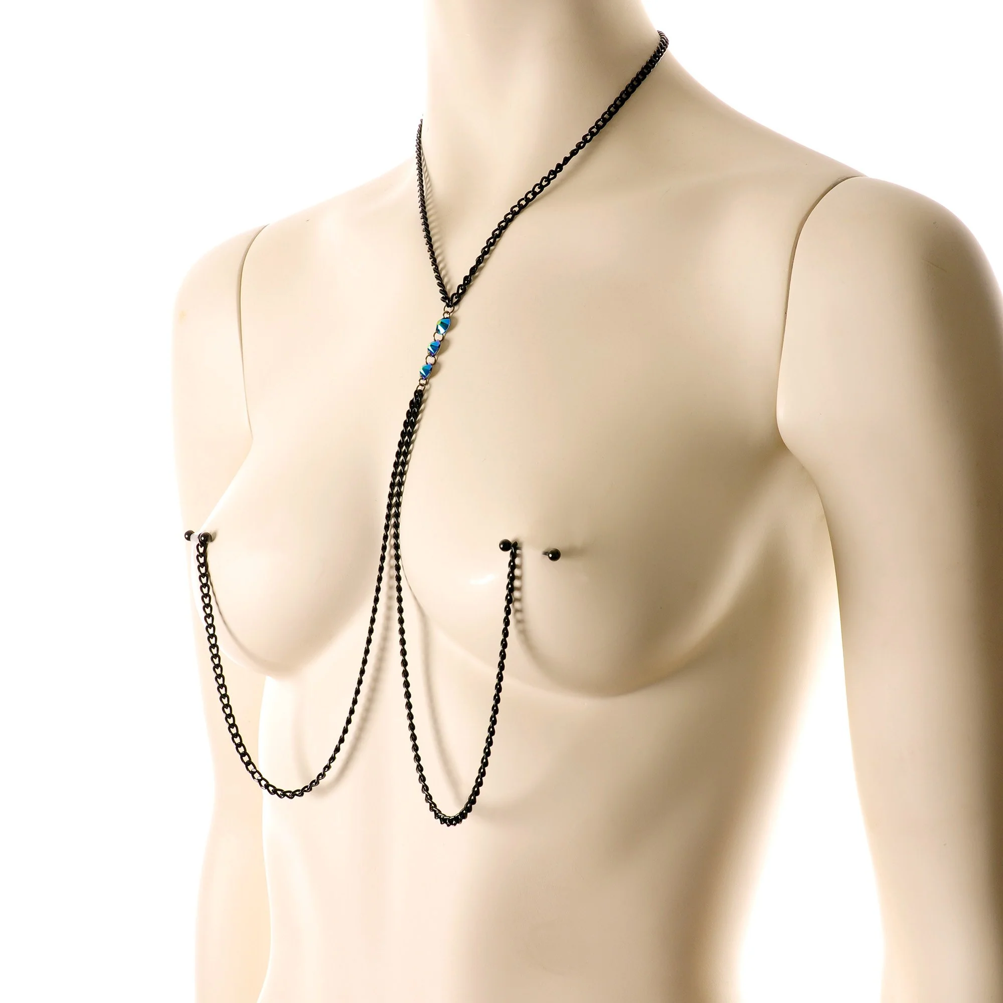 Gothic Black Necklace to Nipple Chain Created with Crystals - Image 3