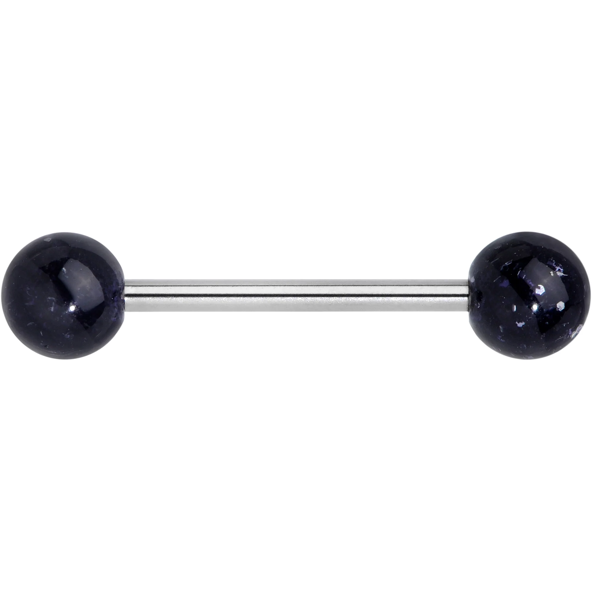 Grade 23 Titanium Black Glitter Ball Barbell Tongue Ring - Image 2