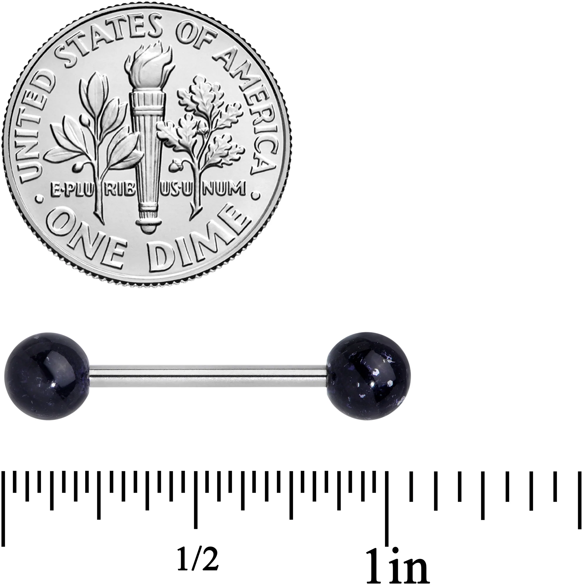 Grade 23 Titanium Black Glitter Ball Barbell Tongue Ring - Image 3