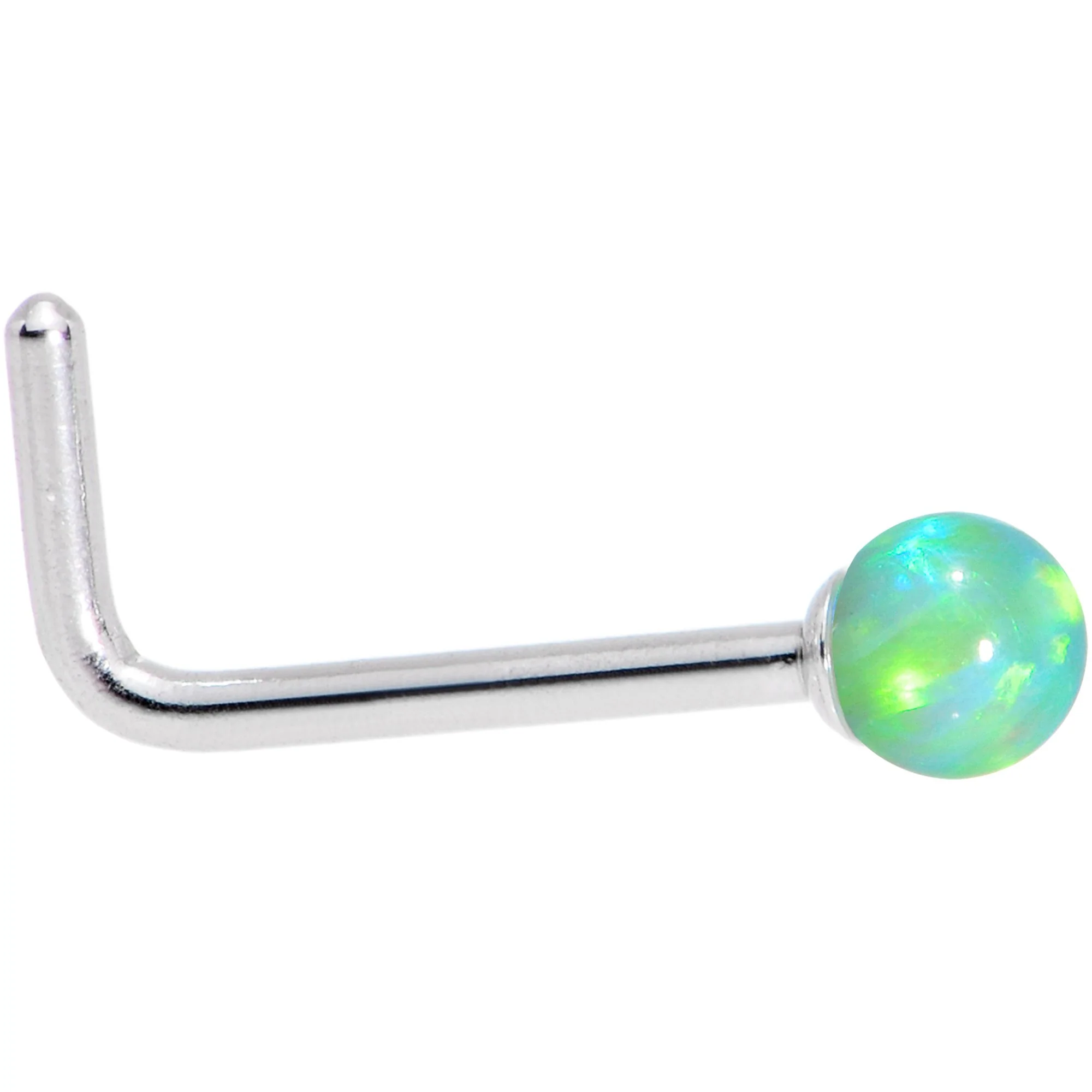 Green 2.5mm Synthetic Opal Ball L-Shape Nose Ring - Image 2