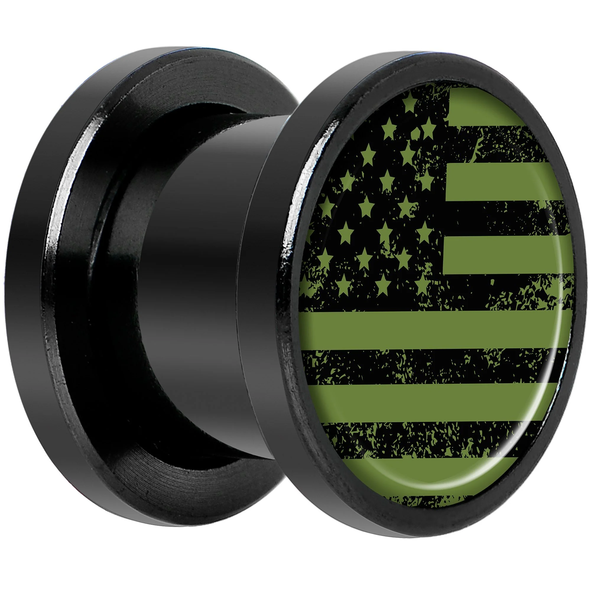 Green American Flag Black Anodized Screw Fit Plug Set  5mm to 20mm - Image 2