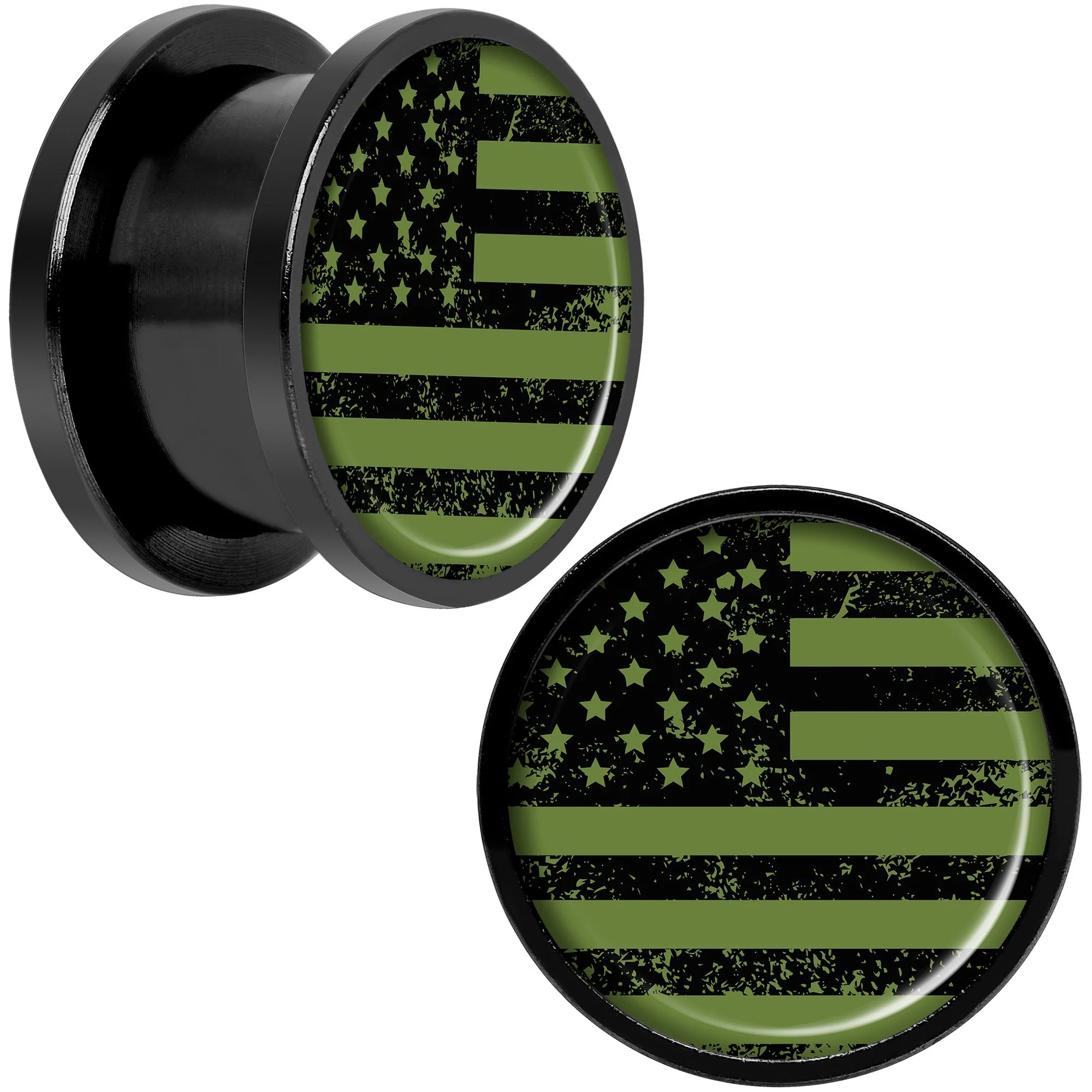 Green American Flag Black Anodized Screw Fit Plug Set  5mm to 20mm - Image 9