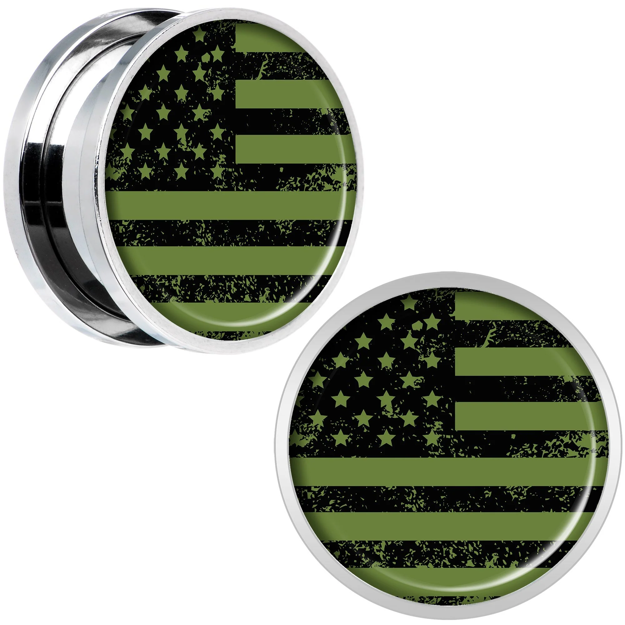 Green American Flag Steel Screw Fit Plug Set 5mm to 20mm - Image 10