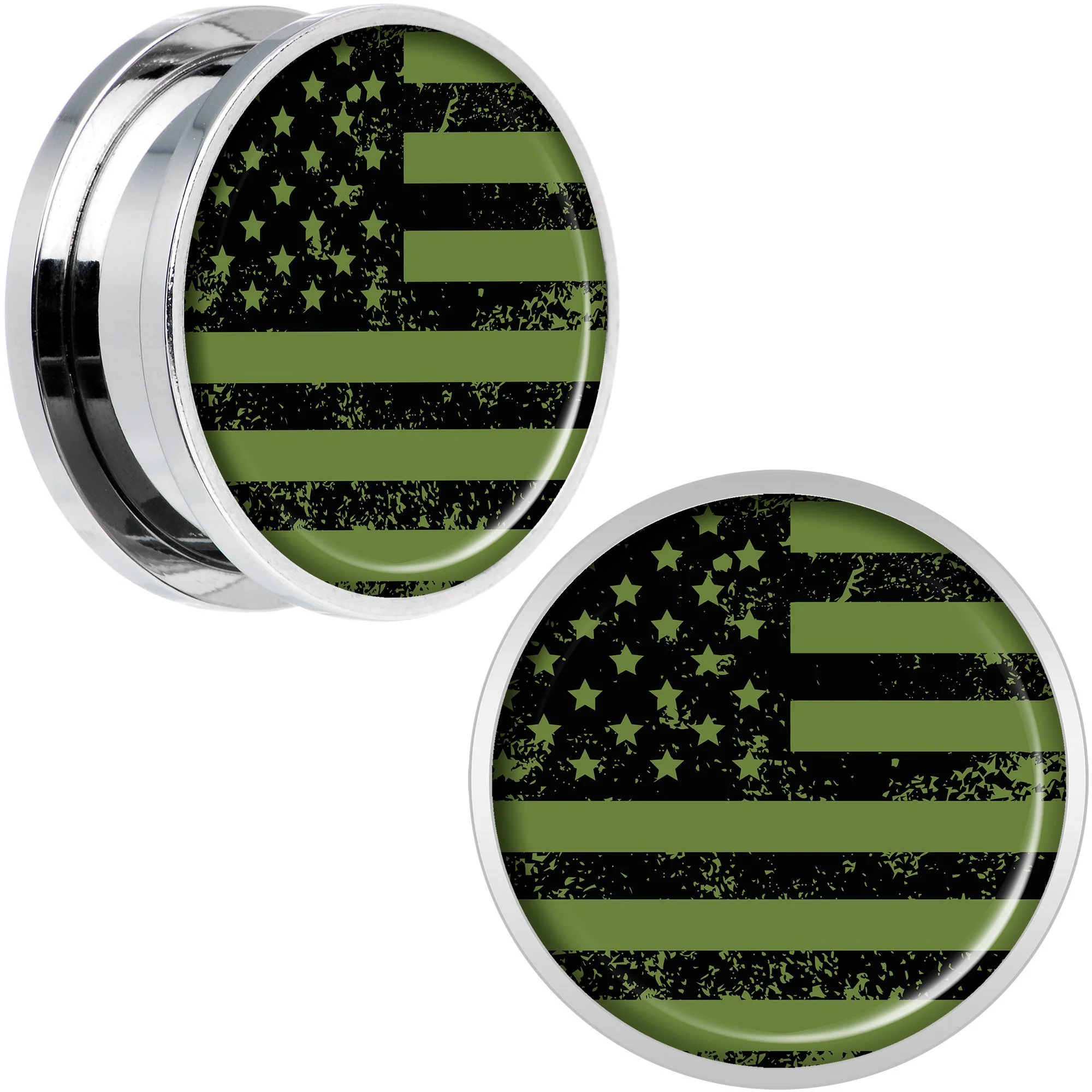 Green American Flag Steel Screw Fit Plug Set 5mm to 20mm - Image 11