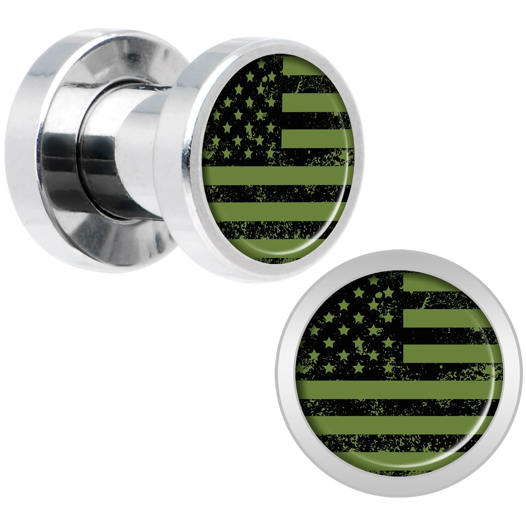 Green American Flag Steel Screw Fit Plug Set 5mm to 20mm - Image 5