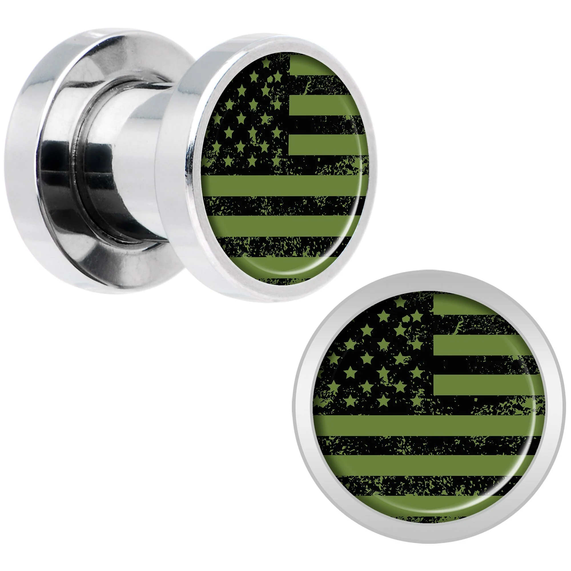 Green American Flag Steel Screw Fit Plug Set 5mm to 20mm - Image 6