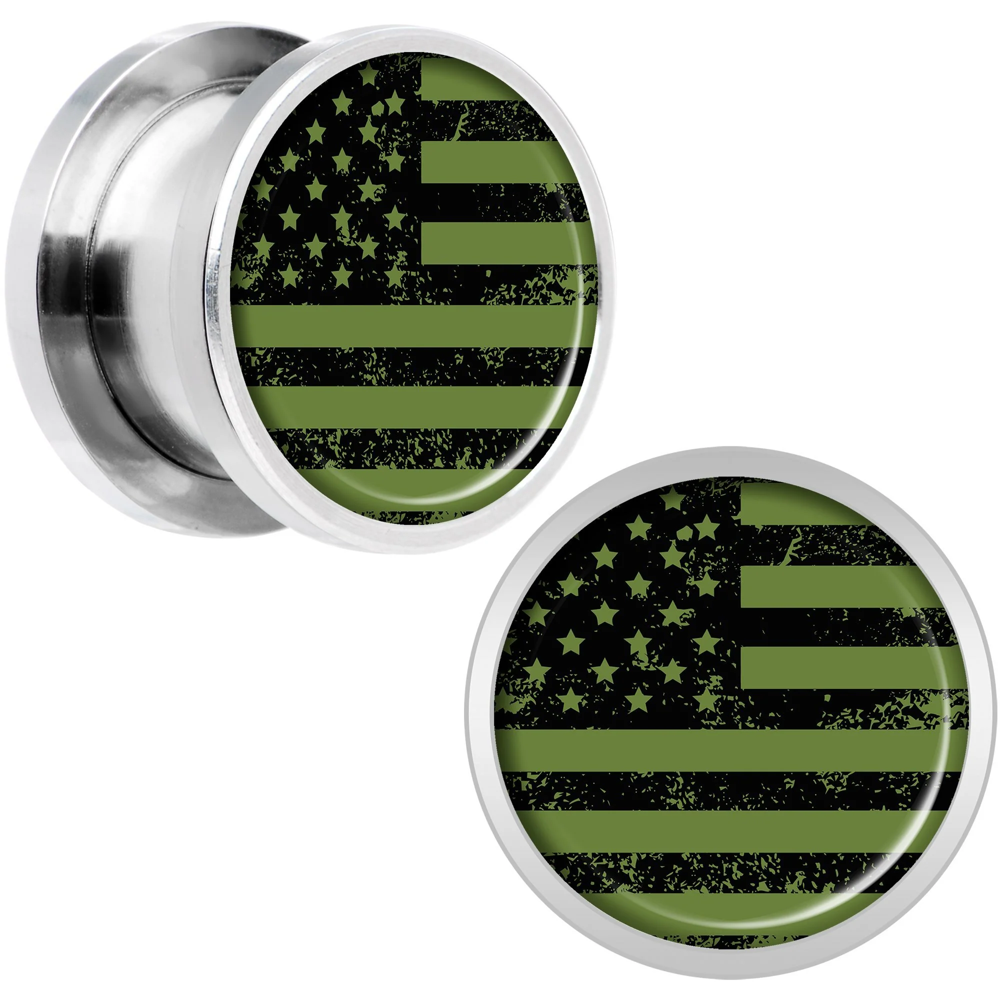Green American Flag Steel Screw Fit Plug Set 5mm to 20mm - Image 7