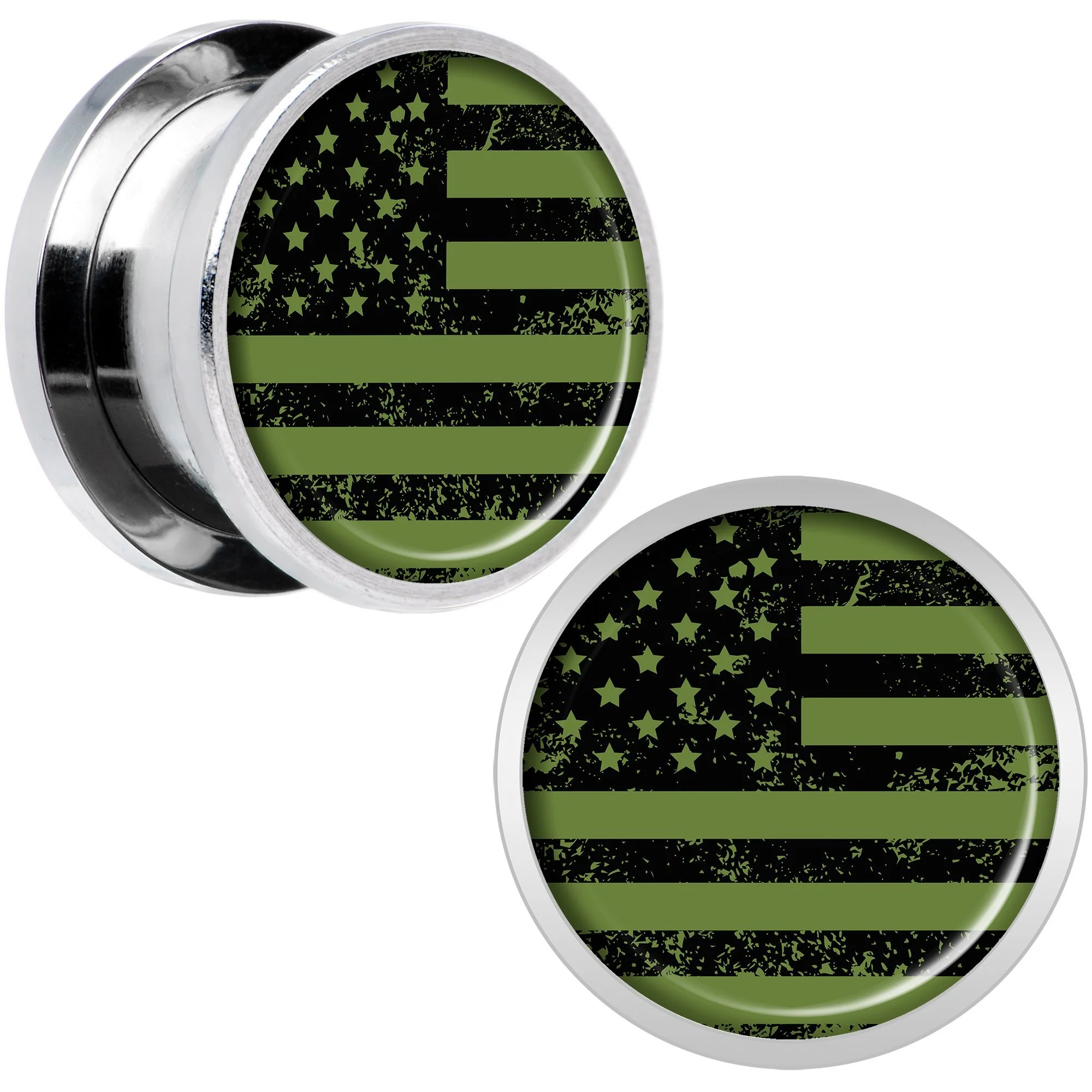 Green American Flag Steel Screw Fit Plug Set 5mm to 20mm - Image 8