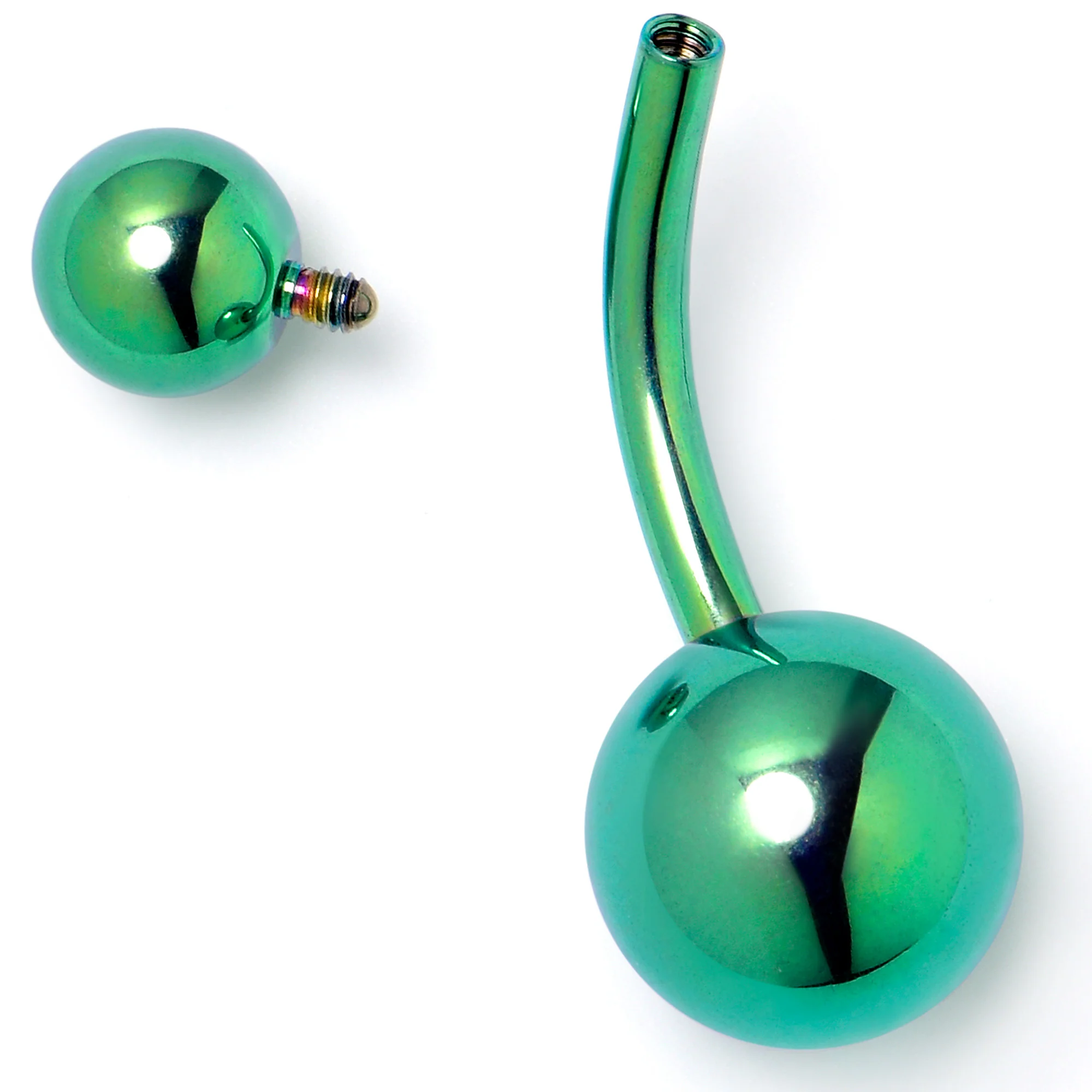 Green ASTM F-136 Implant Grade Titanium Internally Threaded Belly Ring - Image 2