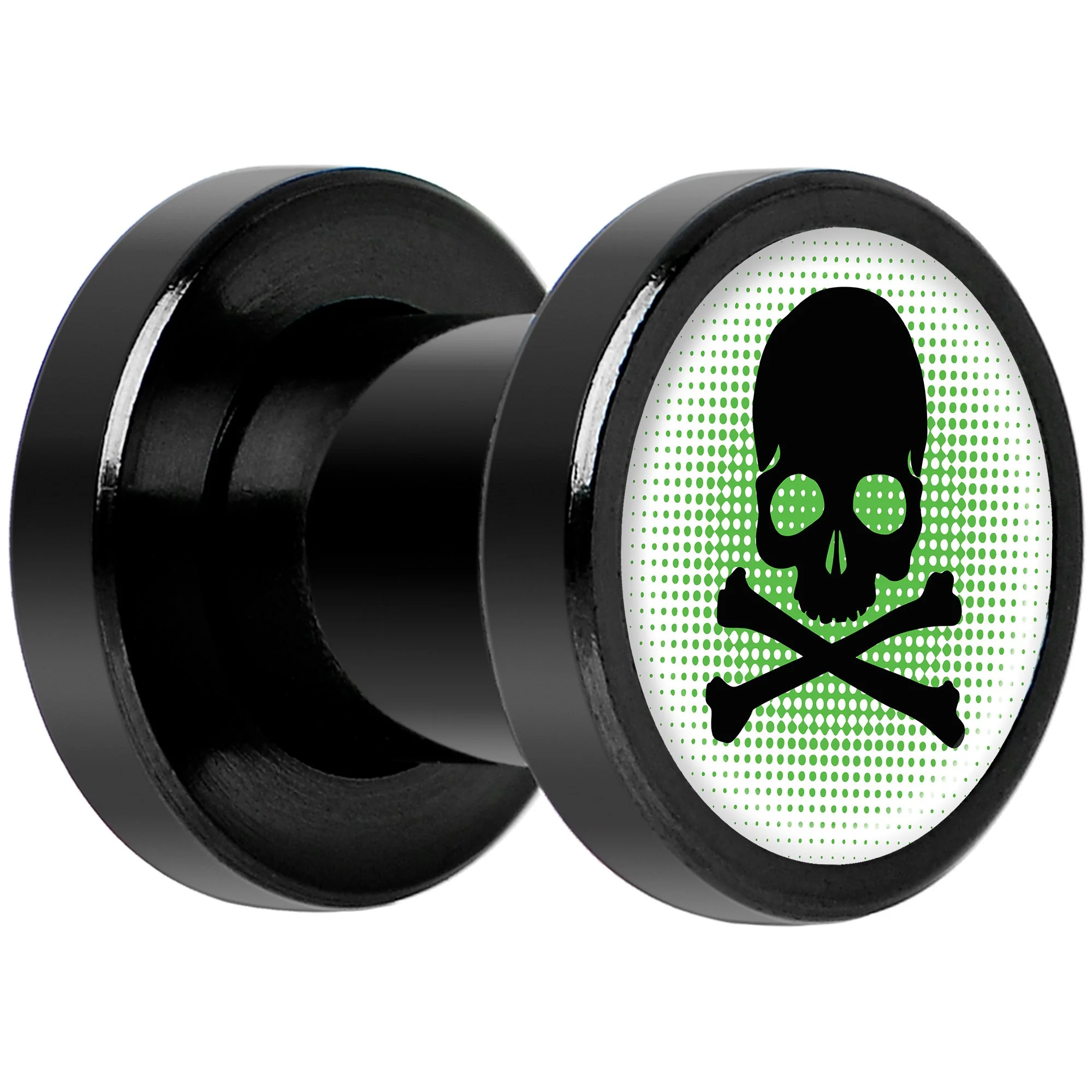 Green Black Skull Black Anodized Screw Fit Plug Set 2G - Image 2