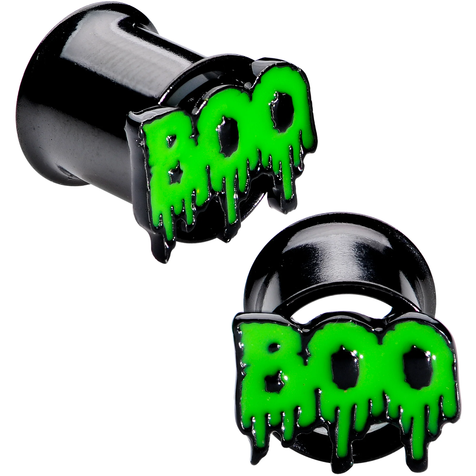 Green Boo Halloween Double Flare Plug Set - Image 3