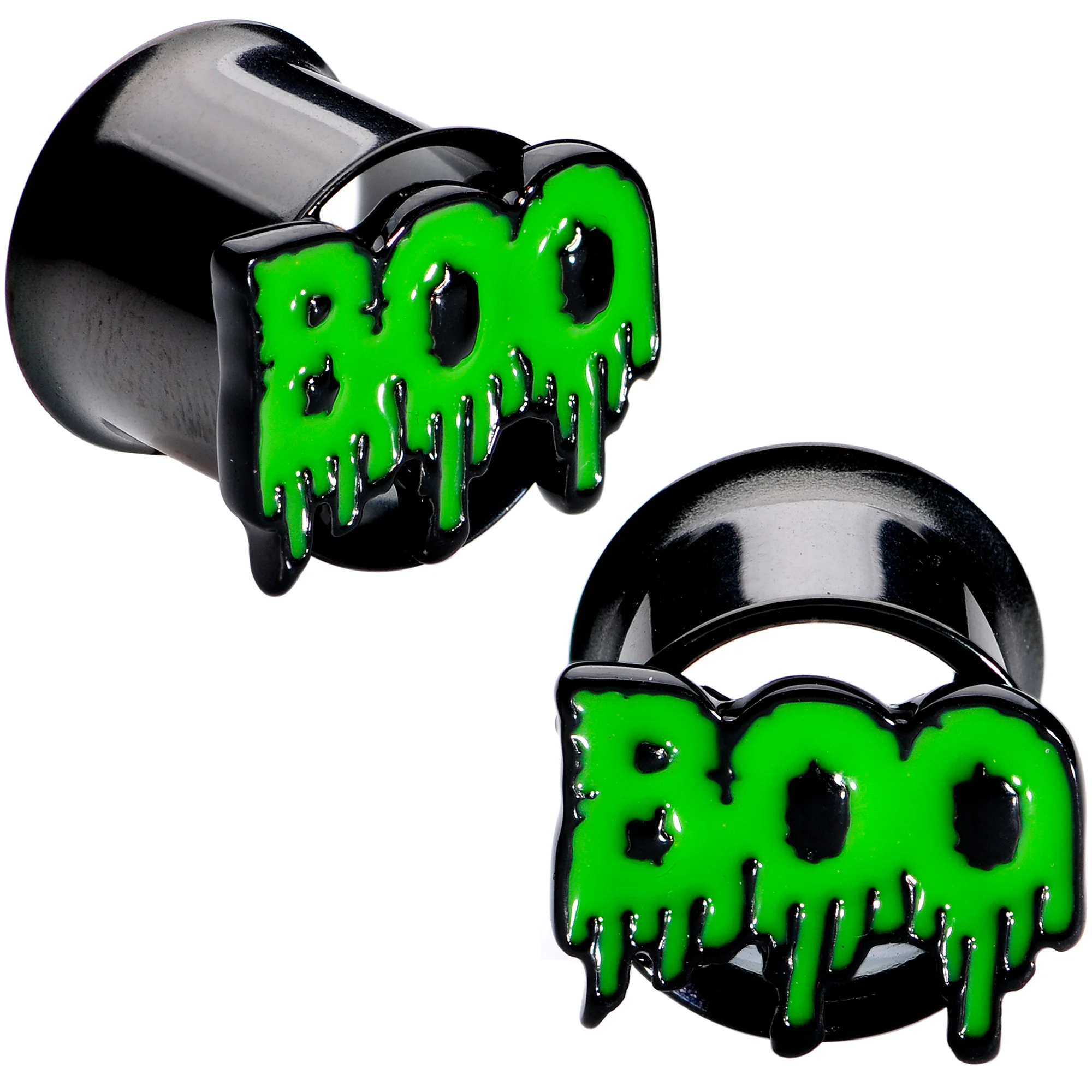 Green Boo Halloween Double Flare Plug Set - Image 7