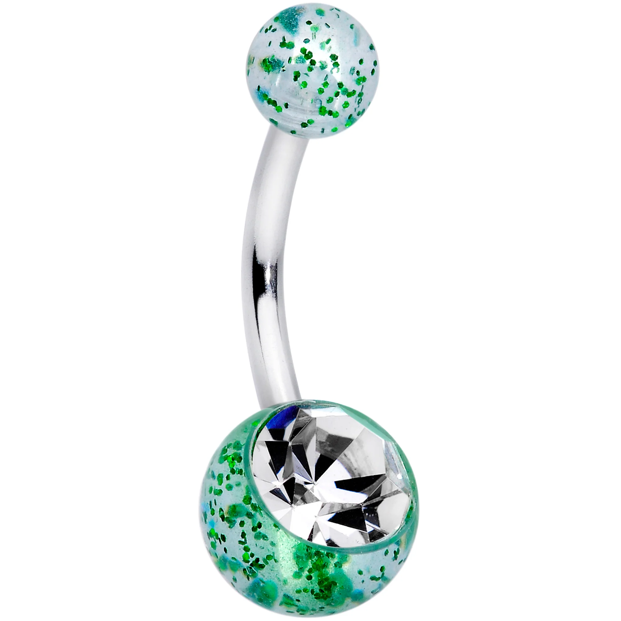 Green Clear Gem Leprechaun St Patricks Day Belly Ring Set of 3 - Image 4