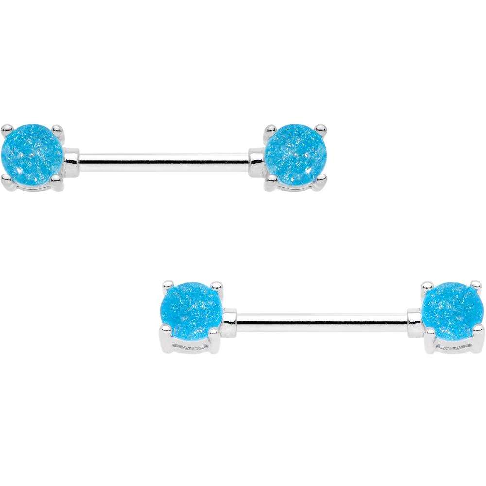 14G Oceanic Faux Opal BCR Captive Ring Barbell Nipple Ring Set - Image 2
