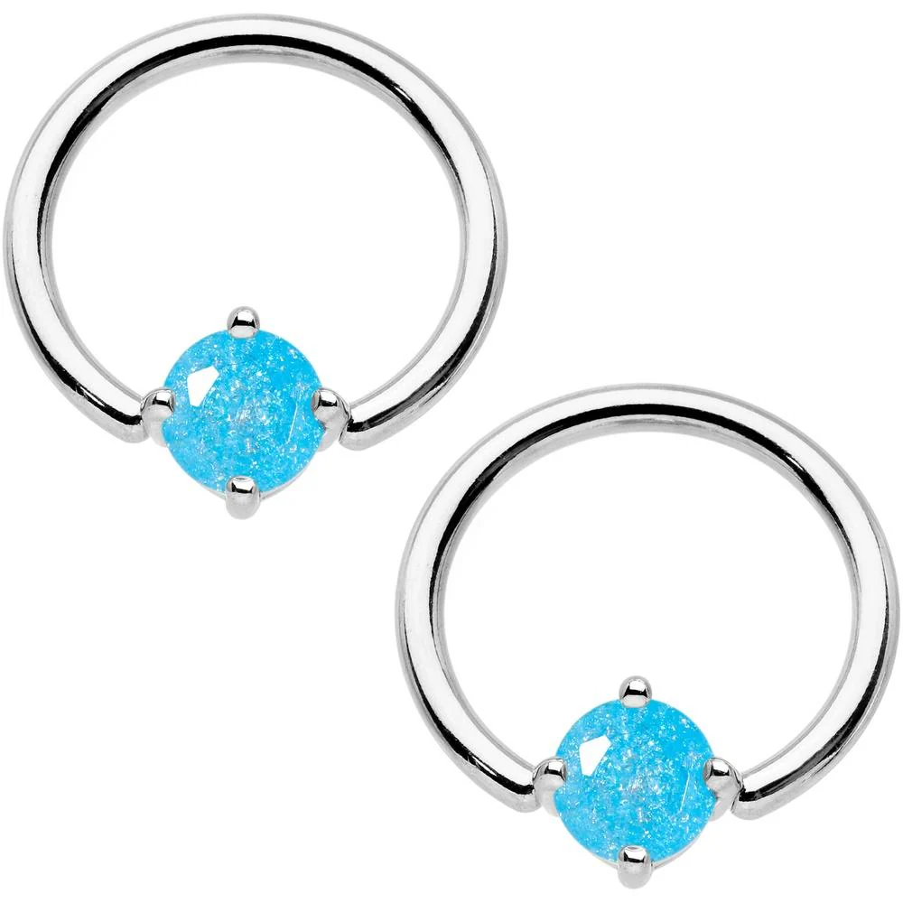 14G Oceanic Faux Opal BCR Captive Ring Barbell Nipple Ring Set - Image 3