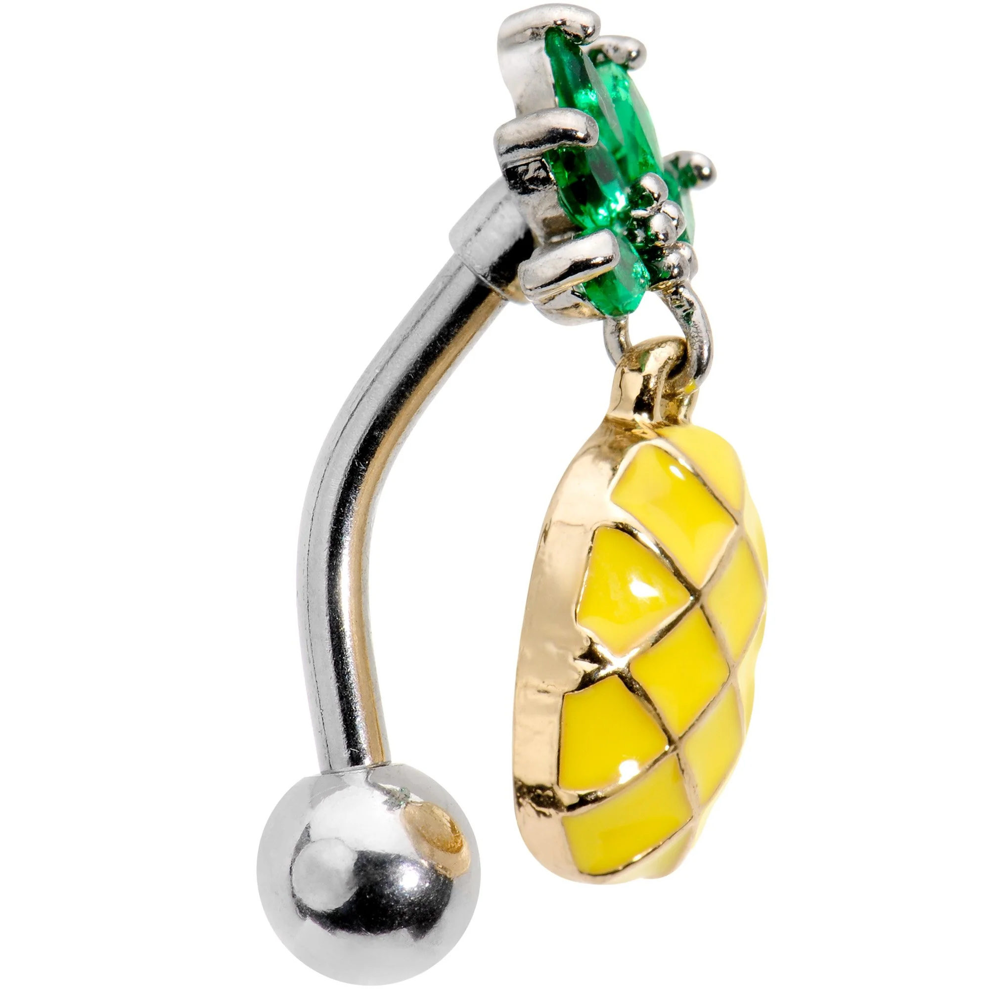 Green CZ Gem Princess Pineapple Top Mount Belly Ring - Image 2
