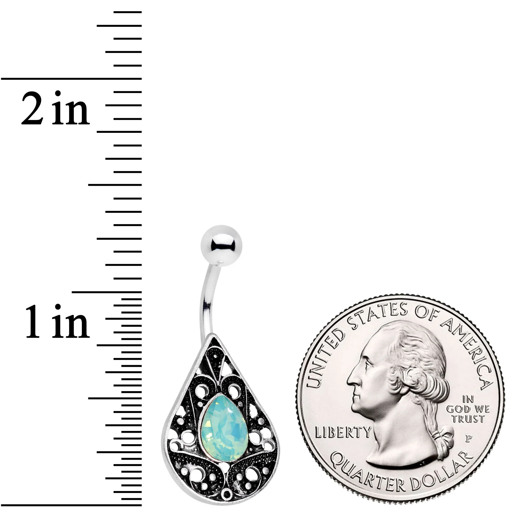 Green Faux Opal Baroque Openwork Elegance Teardrop Belly Ring - Image 2