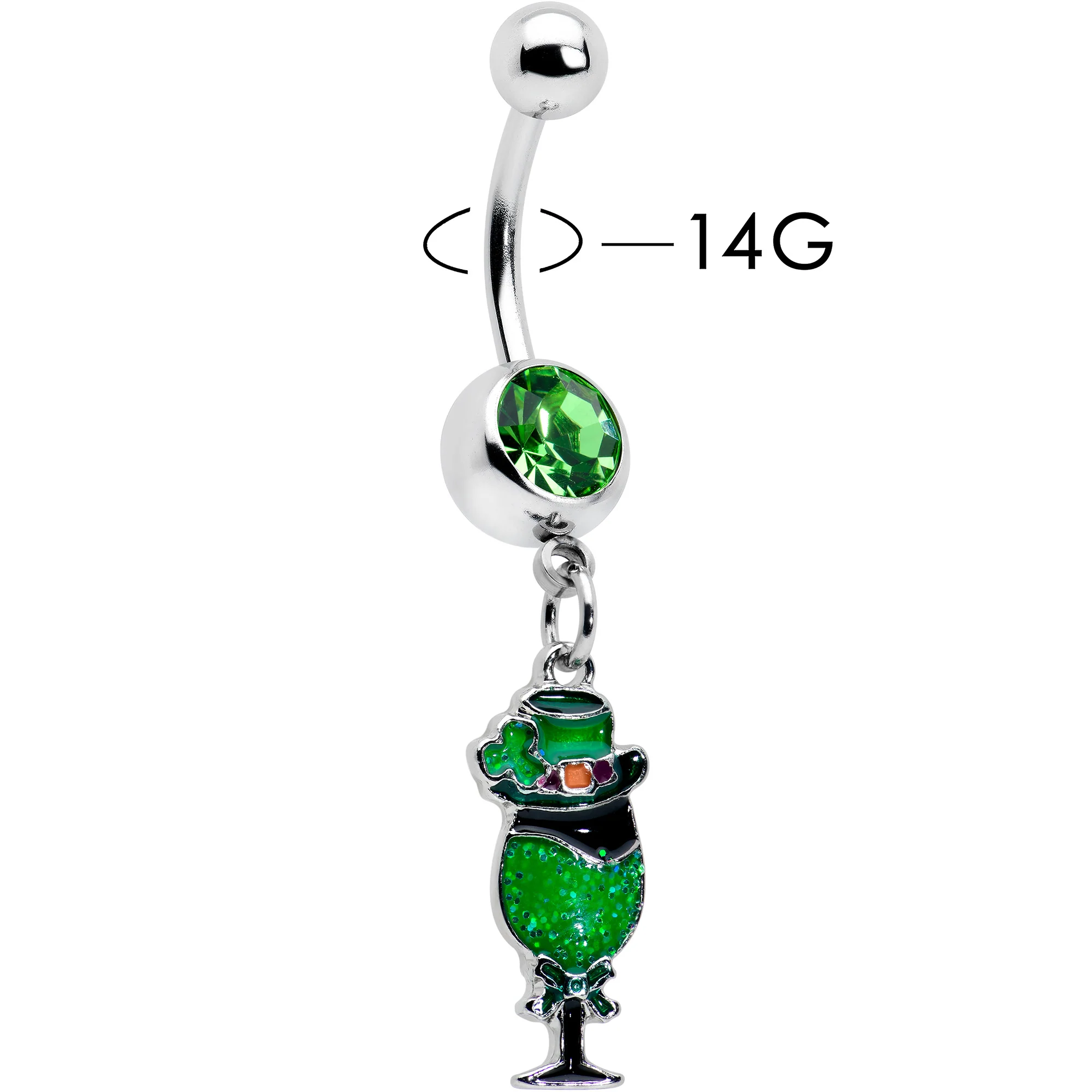 Green Gem Fancy Leprechaun St Patricks Dangle Belly Ring - Image 2