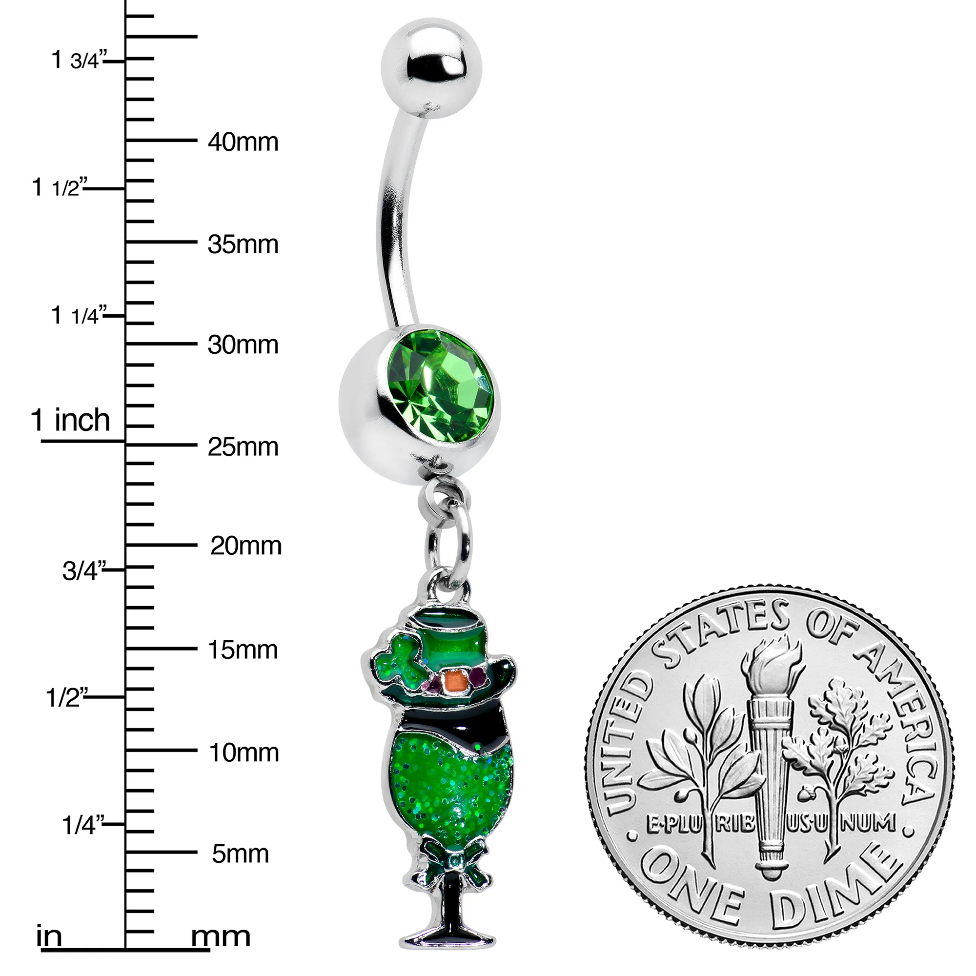 Green Gem Fancy Leprechaun St Patricks Dangle Belly Ring - Image 3