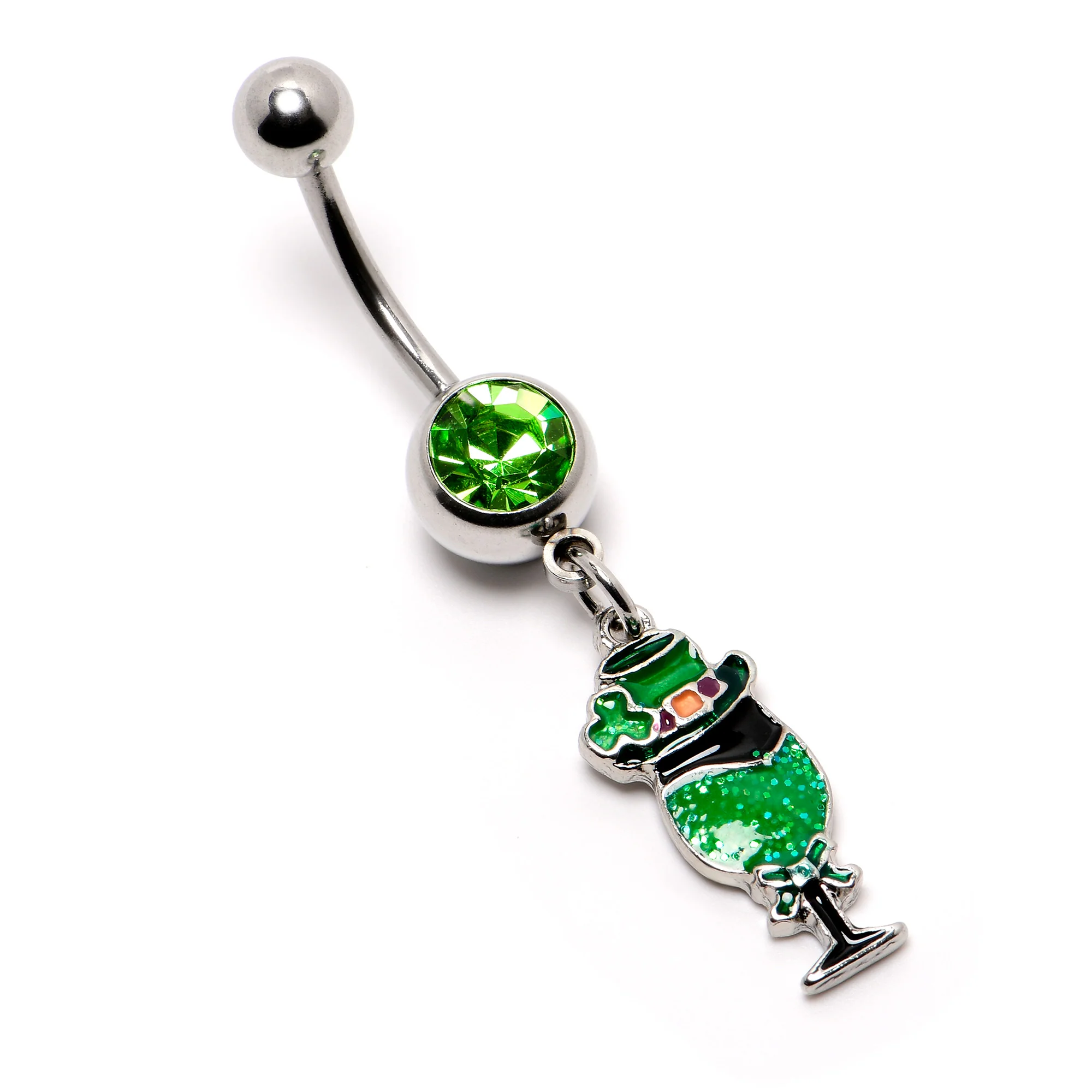 Green Gem Fancy Leprechaun St Patricks Dangle Belly Ring - Image 5