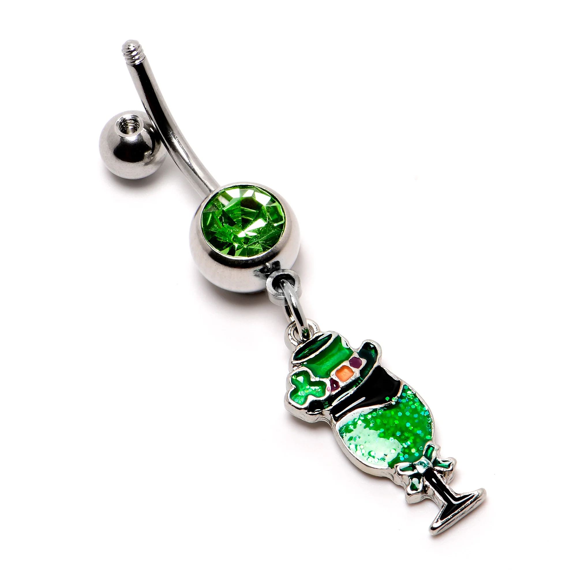 Green Gem Fancy Leprechaun St Patricks Dangle Belly Ring - Image 6
