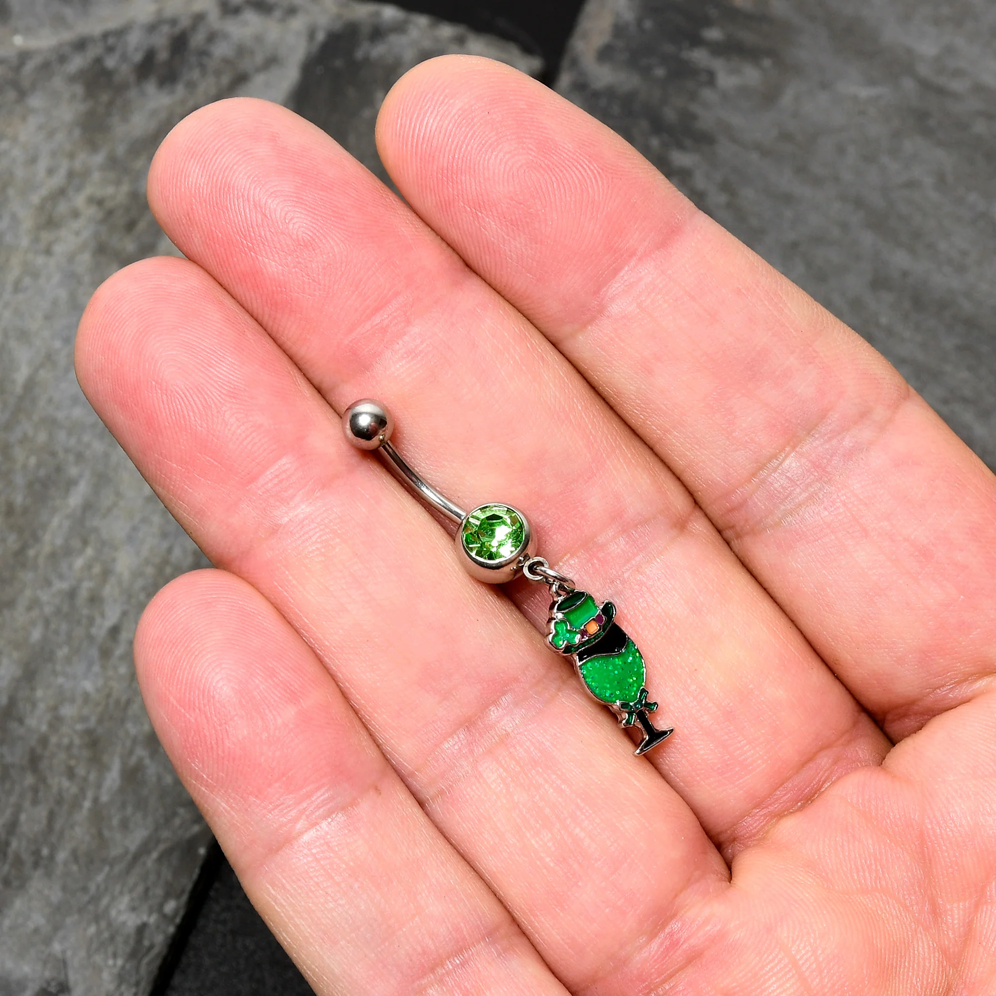 Green Gem Fancy Leprechaun St Patricks Dangle Belly Ring - Image 7