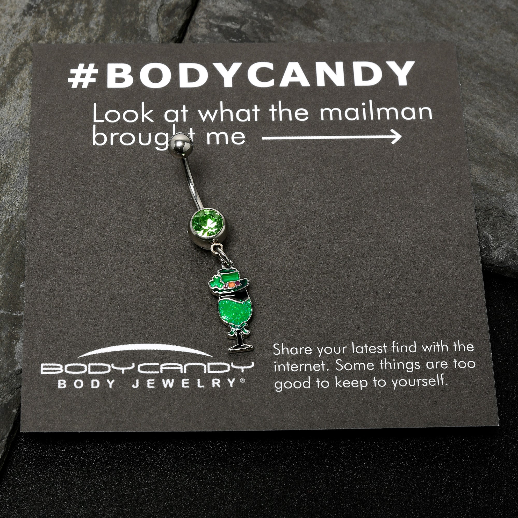 Green Gem Fancy Leprechaun St Patricks Dangle Belly Ring - Image 8