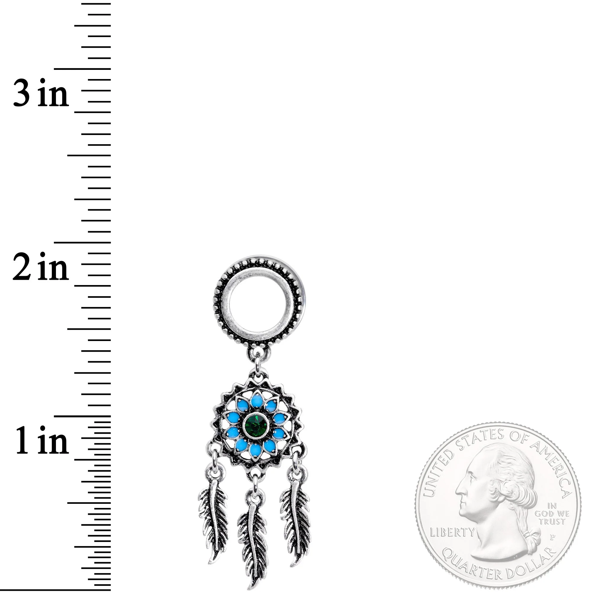 Green Gem Feather Dreamcatcher Screw Fit Tunnel Plug Set - Image 5