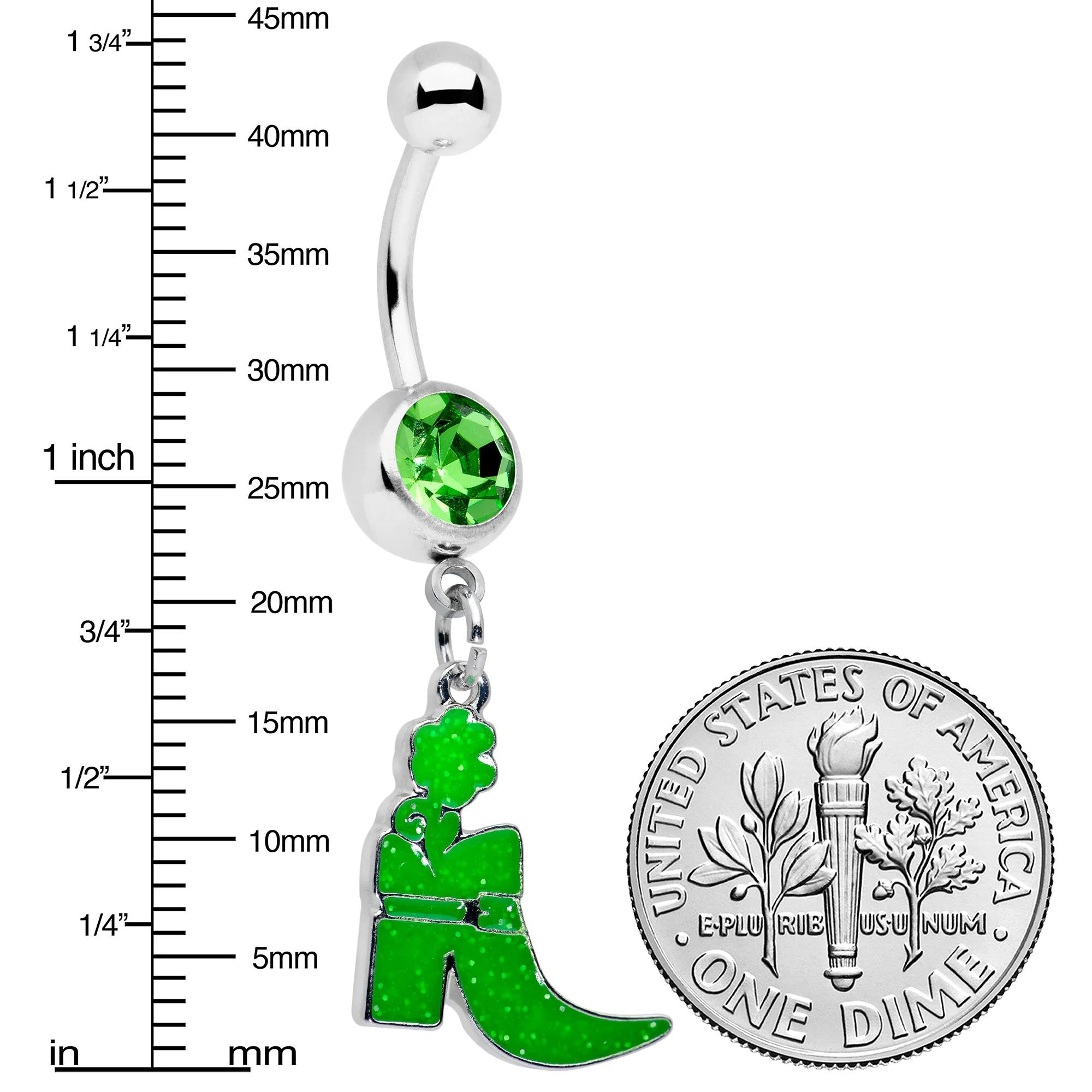 Green Gem Glow in Dark Leprechaun Boot St Patricks Dangle Belly Ring - Image 3