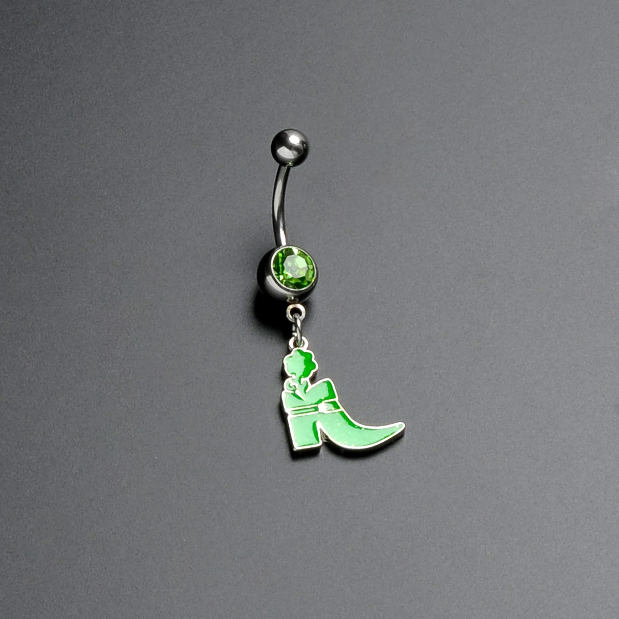 Green Gem Glow in Dark Leprechaun Boot St Patricks Dangle Belly Ring - Image 4